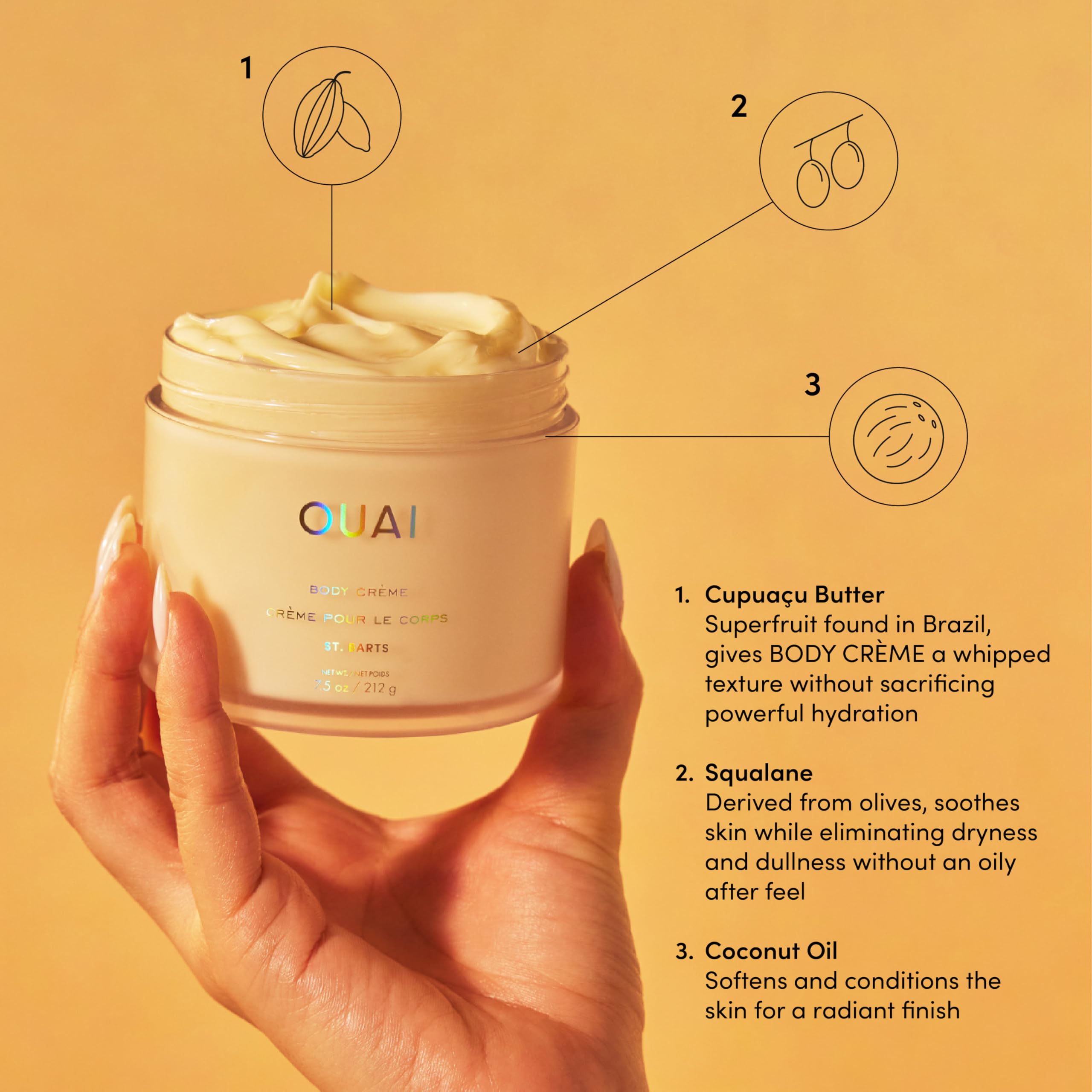 OUAI St. Barts Body Care Gift Set - 4-Piece Luxury Skincare Bundle with Hydrating Body Wash, Moisturizing Cream & Exfoliating Scrubs (For Travel & Home Spa)