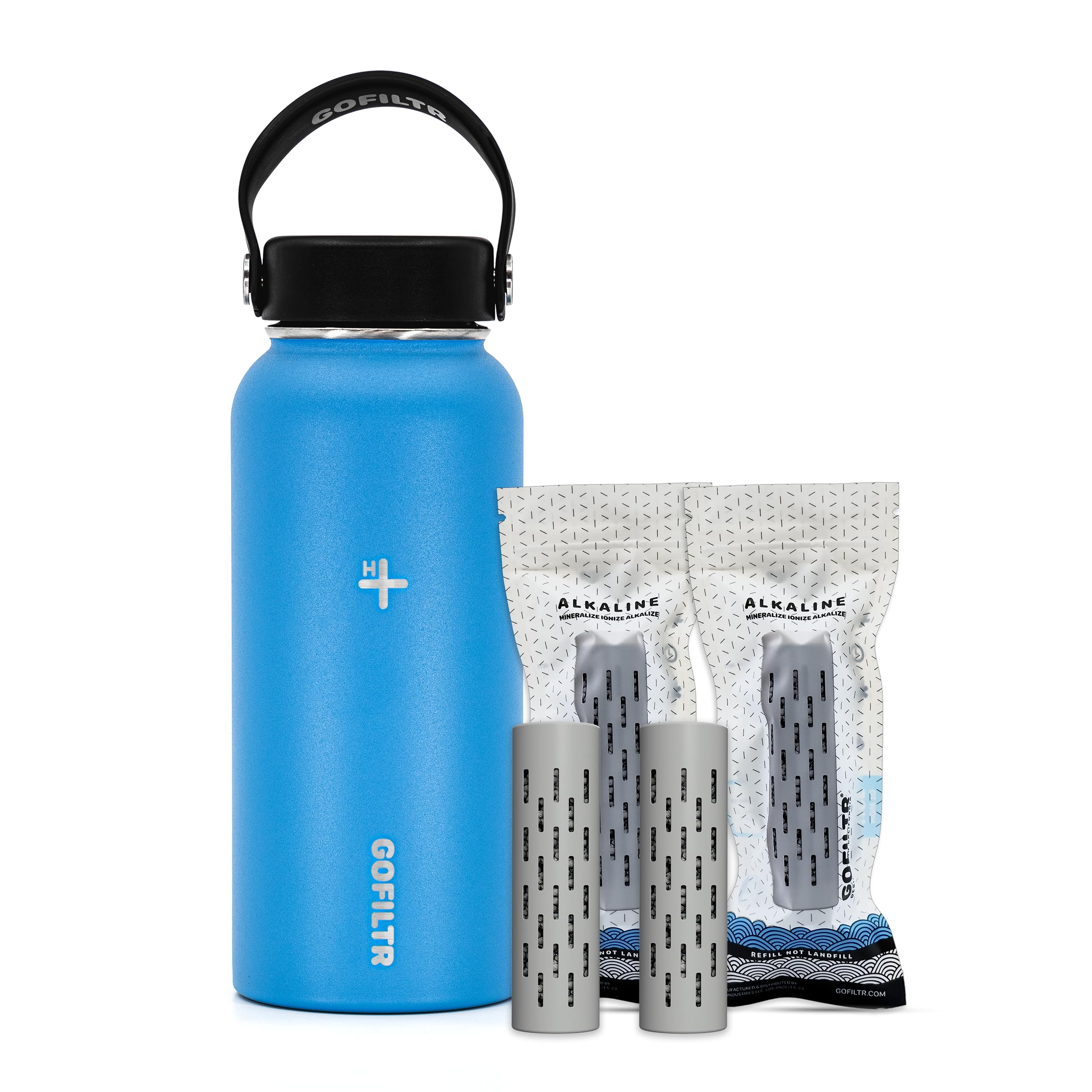 32 oz Insulated Alkaline Water Bottle with 2 pH 9.5 Infusers - Leakproof Sports Water Jug for Gym, Hiking & Travel (Ibiza Blue) - Creates Healthy Alkaline Hydration On-The-Go