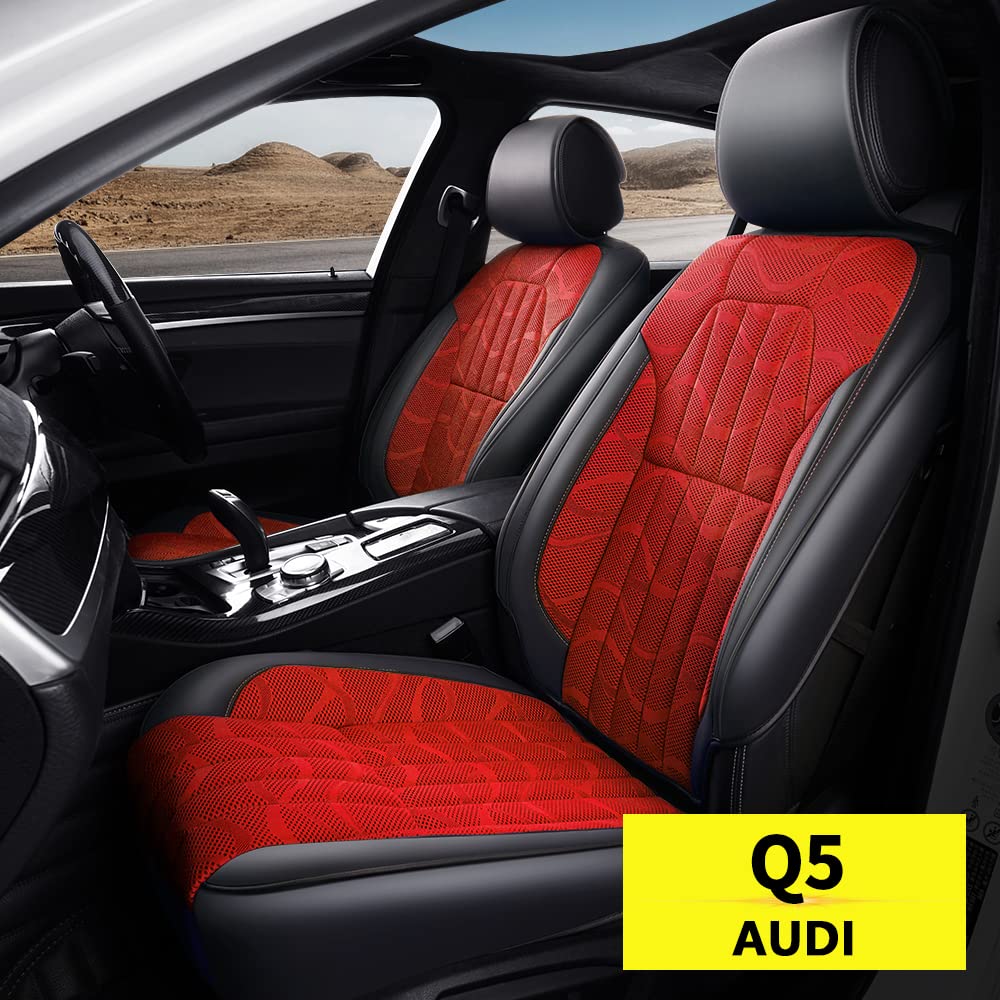 Premium Faux Leather Car Seat Covers for Audi Q5 (2009-2022) - Custom Fit, Airbag Compatible, Breathable & Comfortable Full Set (Red) - Perfect for Road Trips, Daily Commutes & Protecting Your Luxury SUV Interior