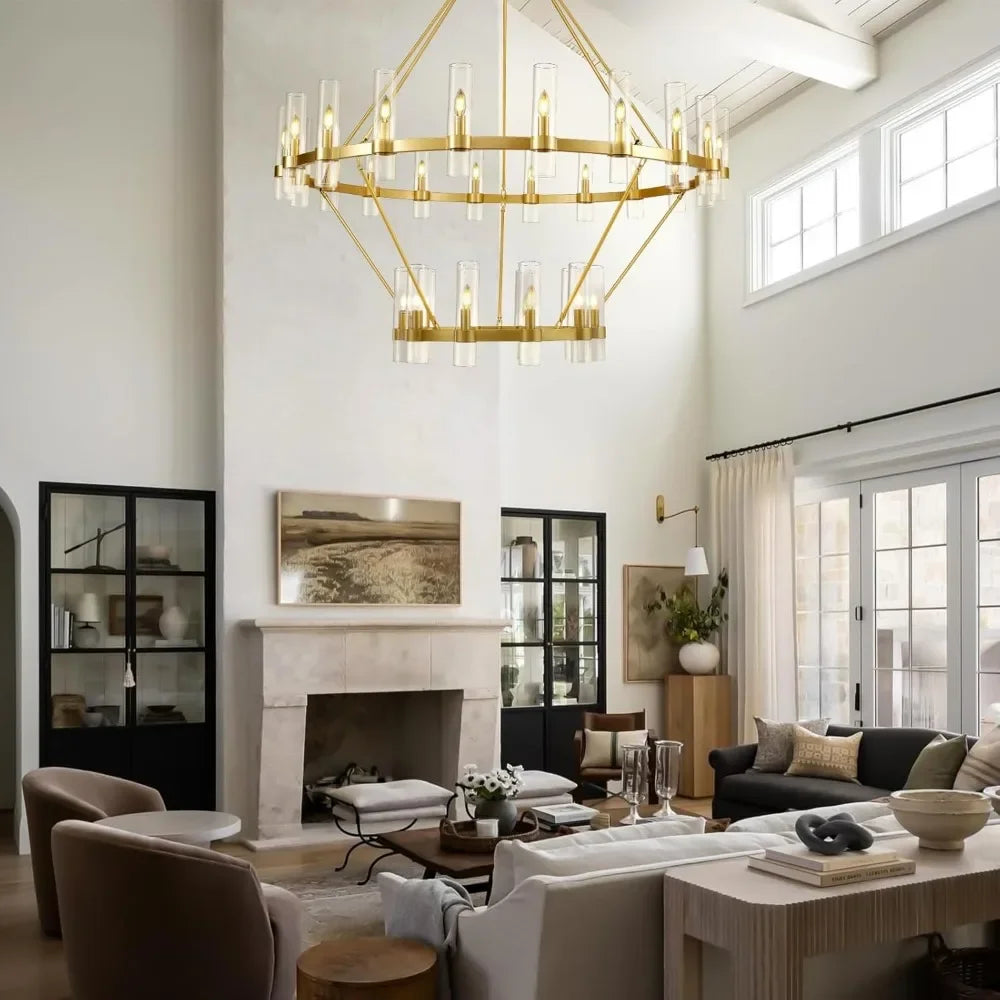 Binna Double Wagon Wheel Chandelier - Rustic Farmhouse Ceiling Light Fixture for Dining Room, Living Room & Bedroom Decor