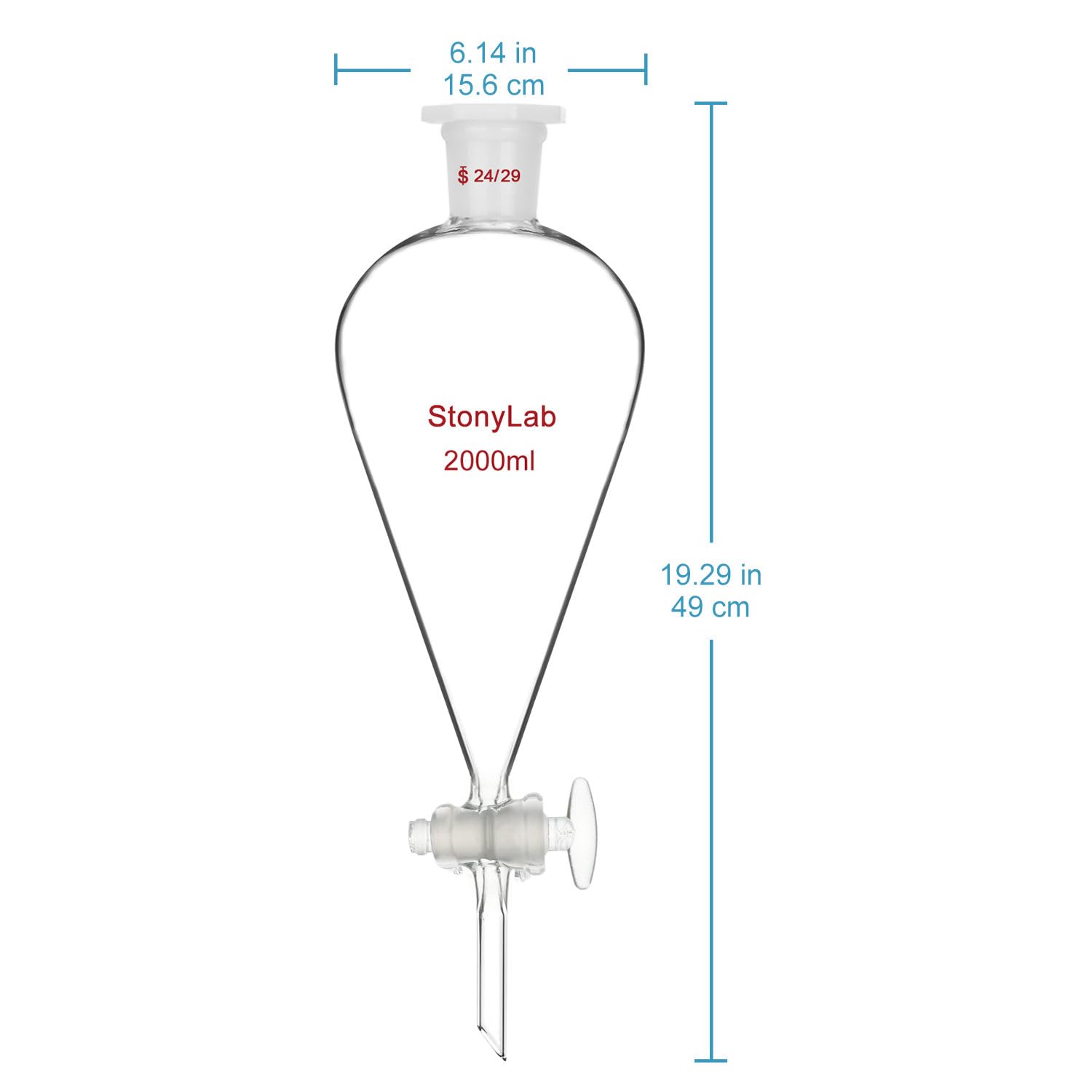 Premium 2000ml Borosilicate Glass Separatory Funnel with Glass Stopcock Valve & 24/29 Joint - Ideal for Chemistry Labs, Essential Oil Extraction, and Liquid Separation Experiments