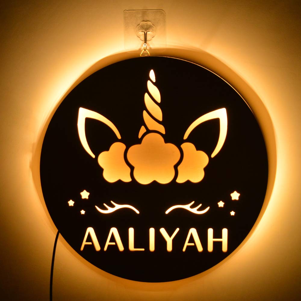 Custom Personalized Unicorn Night Light - Engraved Wooden Wall Decor with Your Name, Unique Gift for Women, Girls, Men, Kids & Baby - Perfect for Bedroom, Nursery, Birthday Party & Home Decor