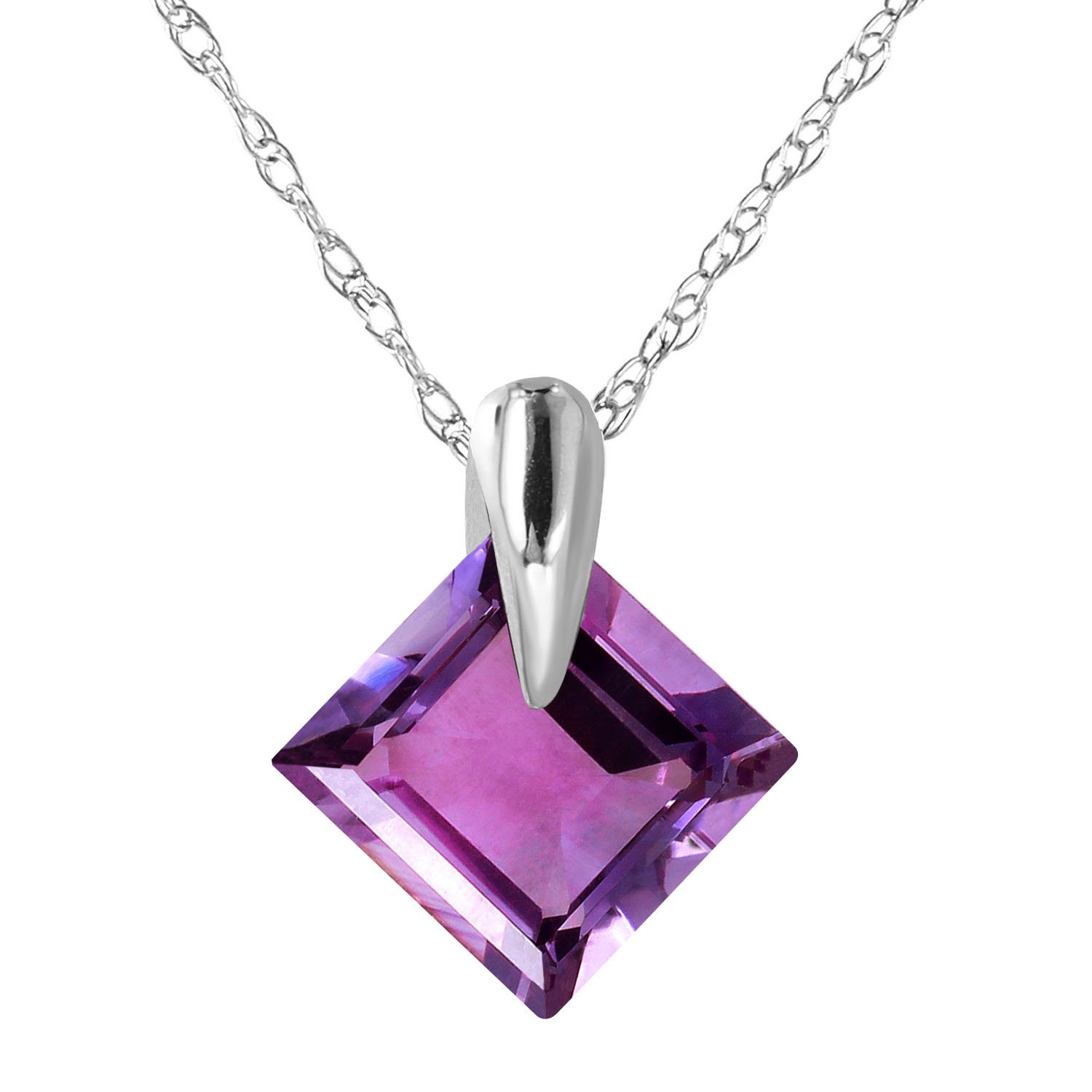 14K White Gold Natural Amethyst Pendant Necklace for Women | Elegant Jewelry Gift for Birthday, Anniversary & Special Occasions | GG Galaxy Gold Collection