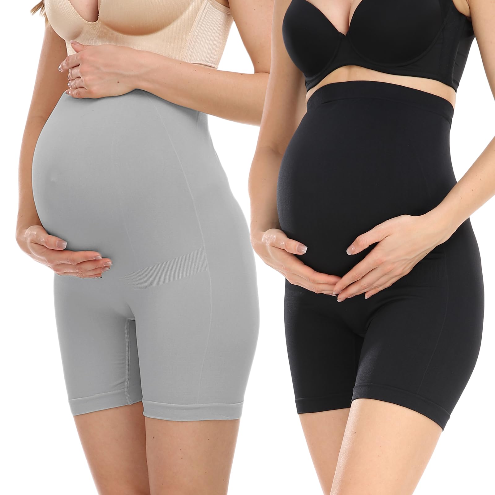 **Maternity Shapewear for Pregnancy - Seamless Belly Support Underwear for Women - Anti-Chafing Mid-Thigh Panties Shorts (2-Pack) - Comfortable Postpartum & Everyday Wear**