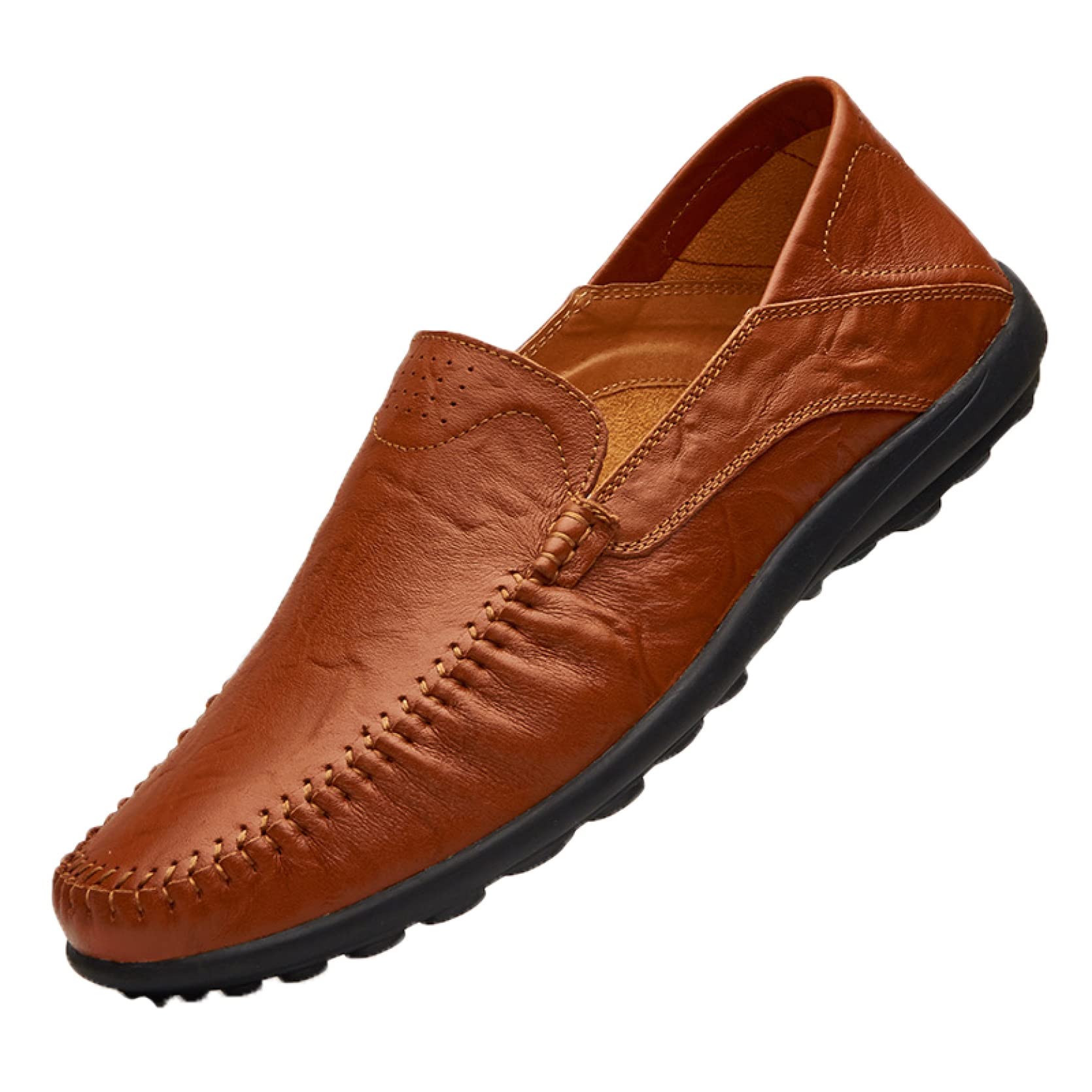 Hoxekle Men's Casual Boat Shoes - Retro PU Leather Loafers, Breathable Driving Shoes for Men, Comfortable Slip-On Flats for Outdoor Walking & Daily Wear