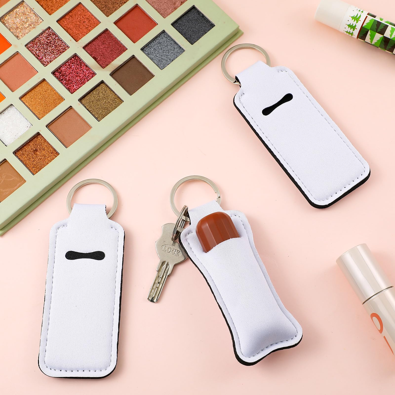 100 Pcs Sublimation Keychain Blanks Bulk - DIY Lipstick & Lip Balm Holder - Neoprene Travel Key Rings for Women - Portable Protective Cases for Cosmetics, Perfect for Gifts, Parties & Travel Accessories