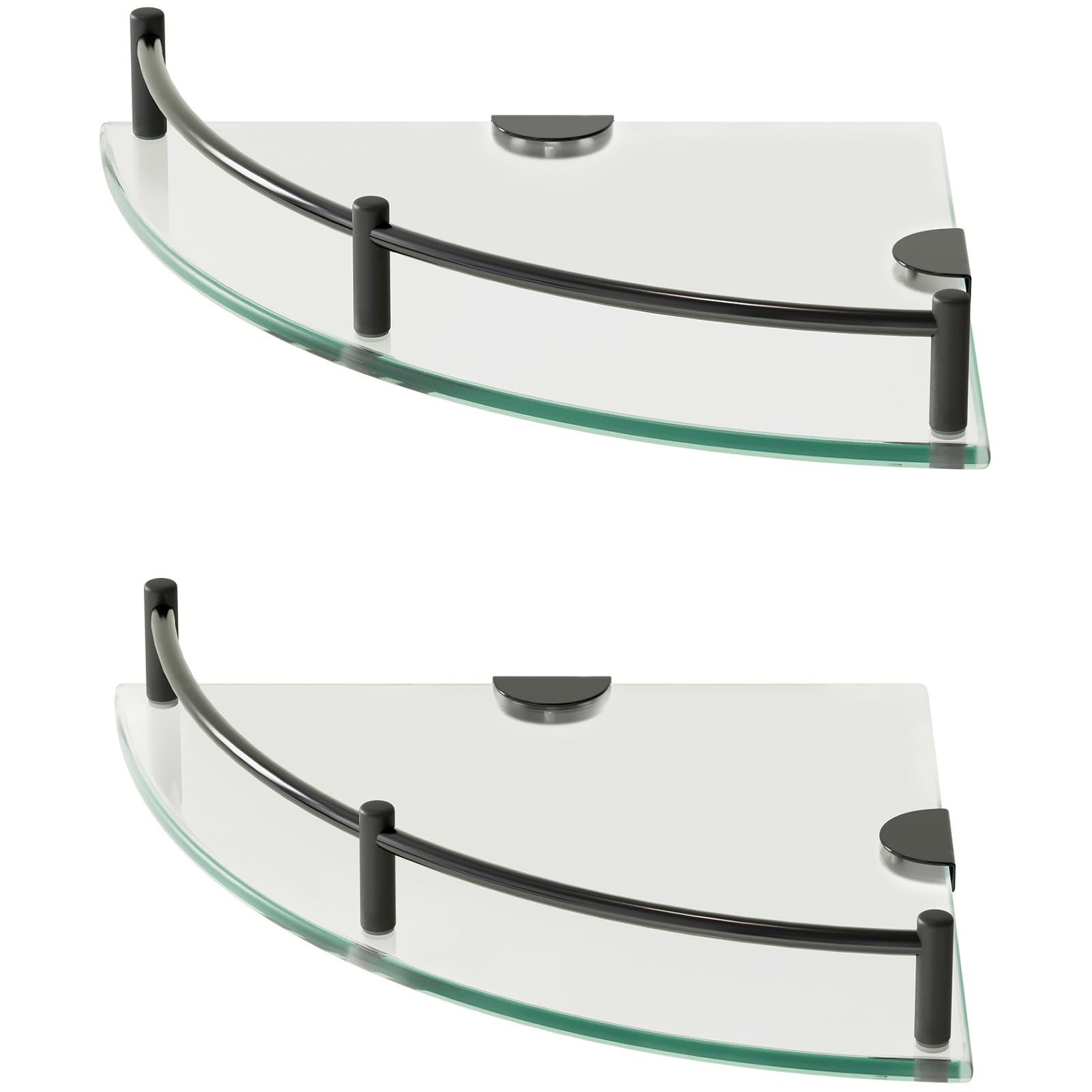 2-Tier Tempered Glass Corner Shower Shelf - Wall Mounted Bathroom Organizer for Shampoo, Soap & Shower Accessories (Silver/Black) - Space Saving Shower Caddy for Small Bathrooms & Apartments - Durable & Stylish Shower Storage Solution - Perfect for Modern Homes, Hotels, RVs, Spa Showers & Tight Spaces - Great for Organizing Bath Essentials in Daily Use, Travel & Compact Living
