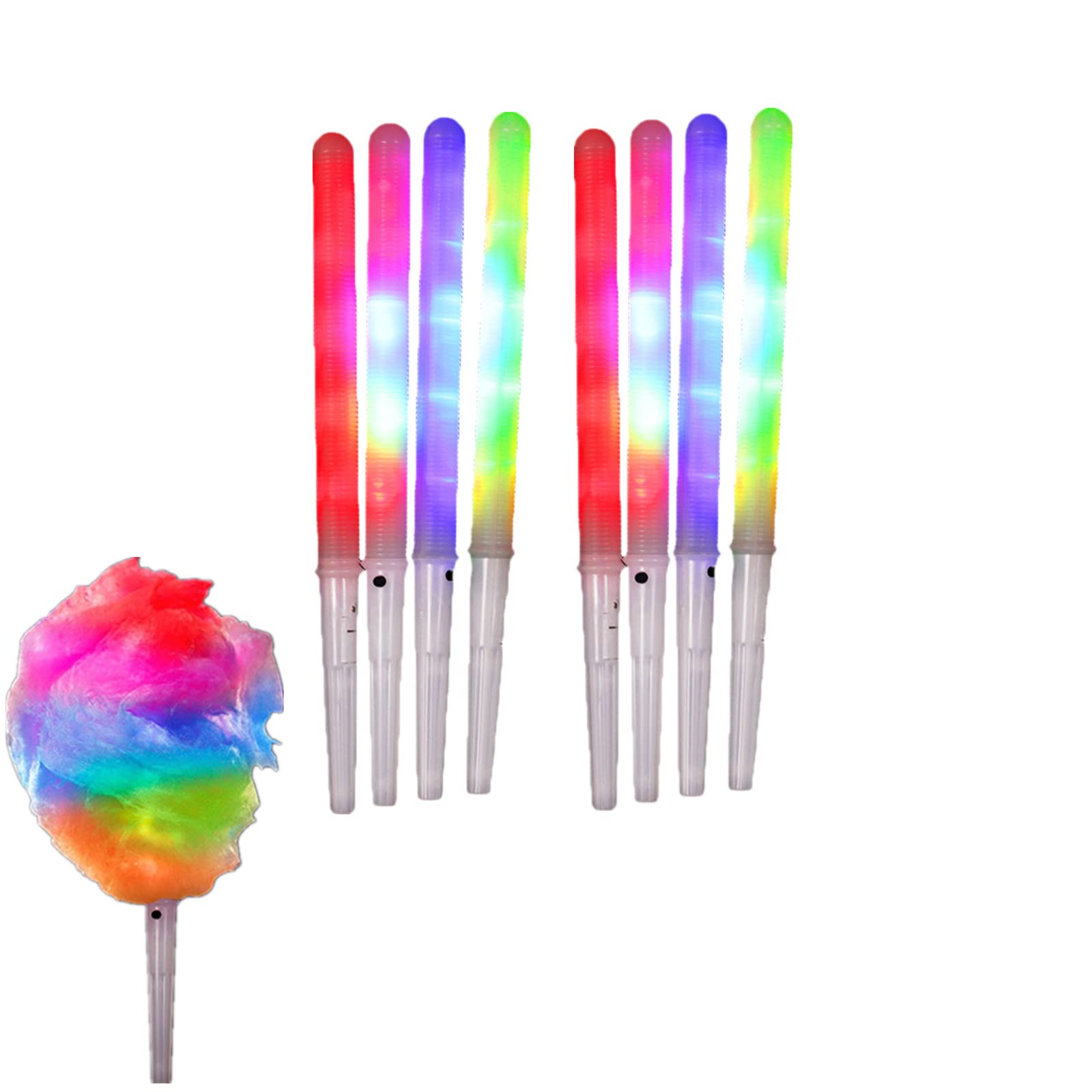 VMOPA 8-Pack Reusable LED Cotton Candy Cones - Colorful Glowing Marshmallow Sticks for Cotton Candy Makers & All Sugar Types | Perfect for Parties, Carnivals & Nighttime Dessert Displays