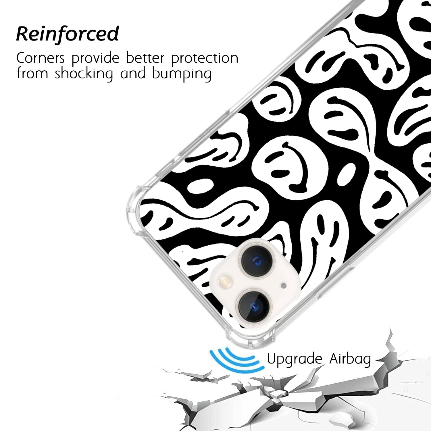 Trippy Aesthetic Black & White Smiley Face iPhone 13 Case - Trendy Melting Design TPU Bumper Cover for Women, Men, Girls & Boys - Perfect for Daily Use, Parties & Unique Fashion Statements