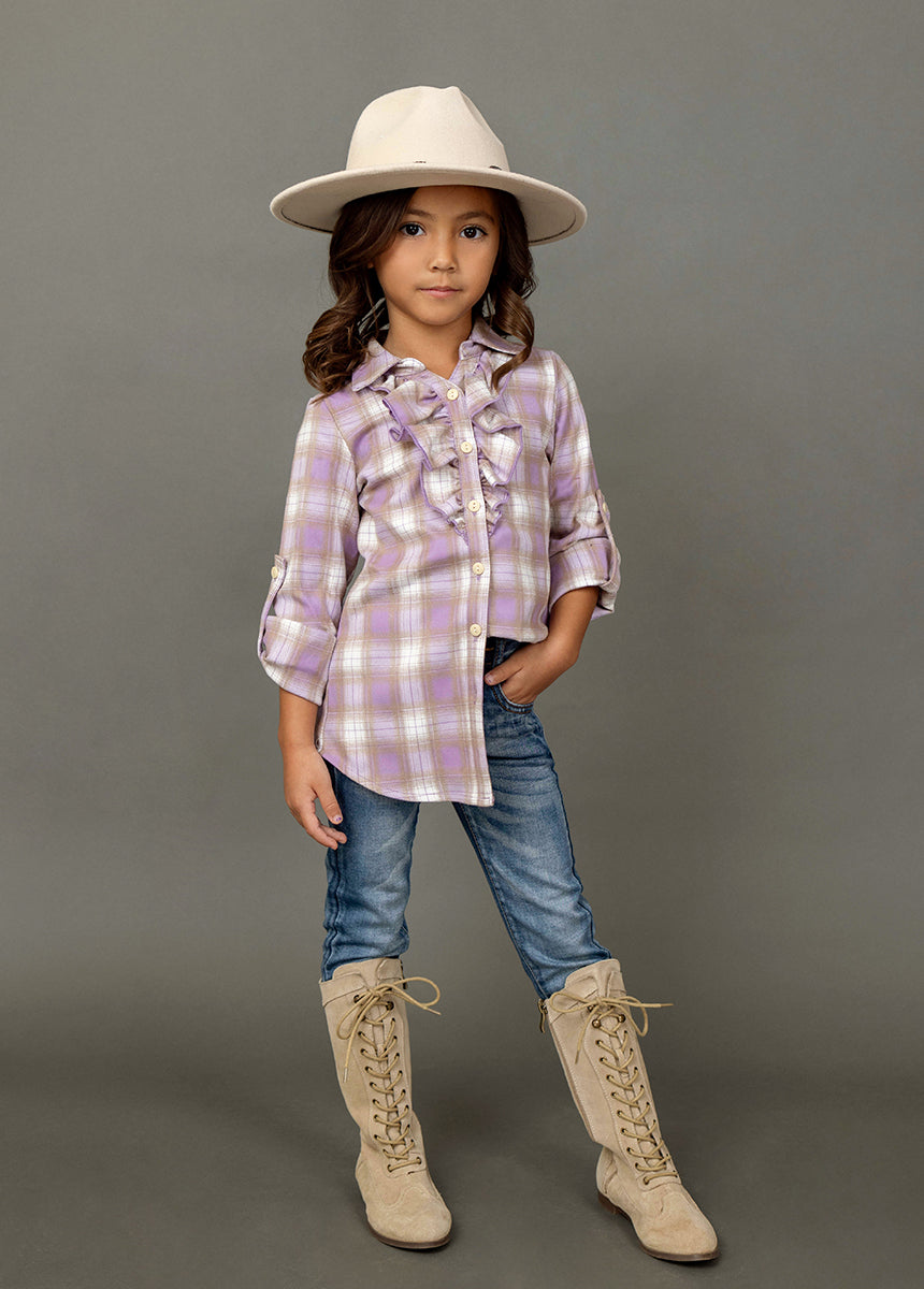 Kendall Women's Lavender Tartan Plaid Blouse - Stylish Casual Top for Office, Party & Everyday Wear