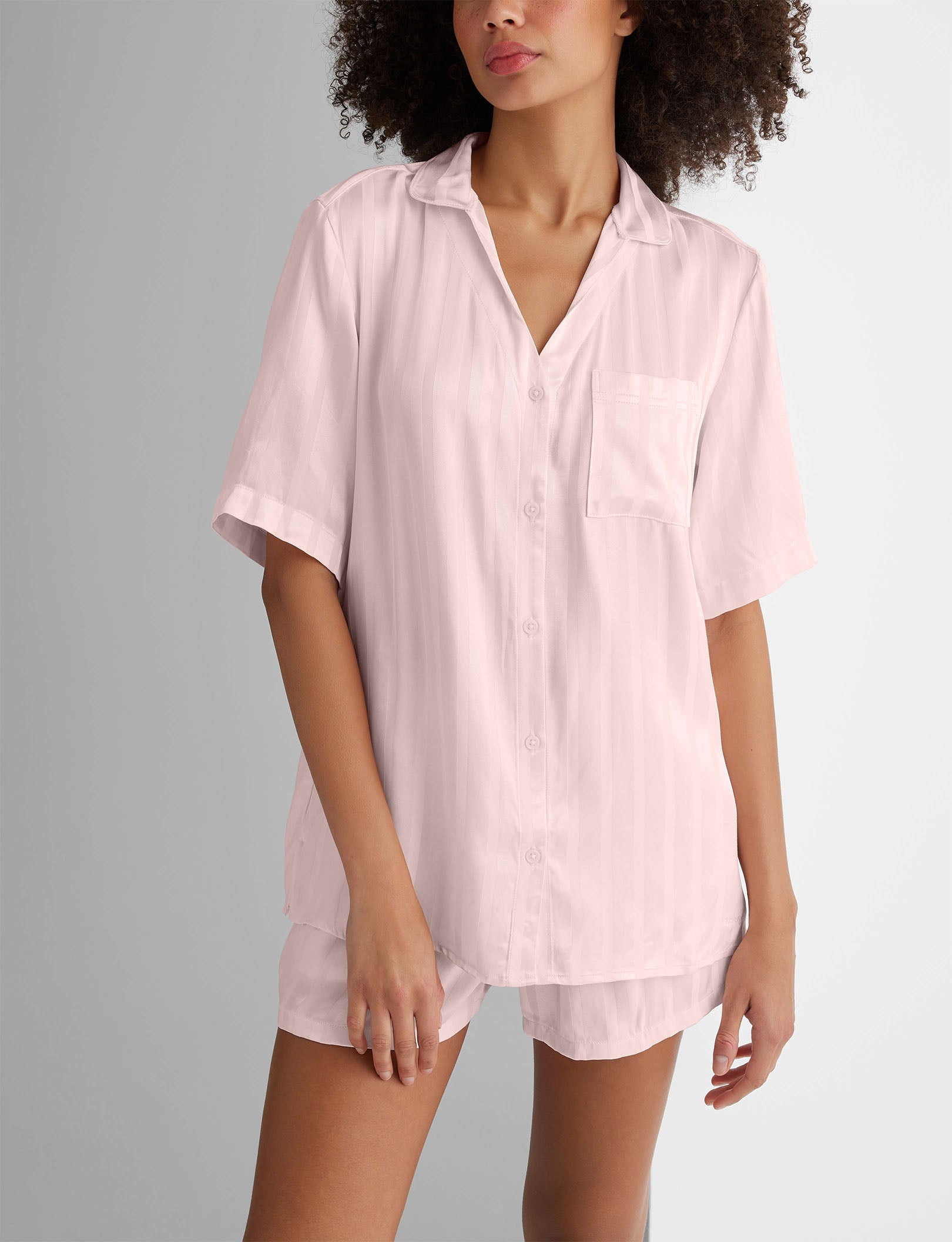 Women's Satin Jacquard Pajama Set - Soft Sleepwear Top & Shorts for Lounge & Vacation | Perfect for Nightwear, Spa Days & Relaxing at Home