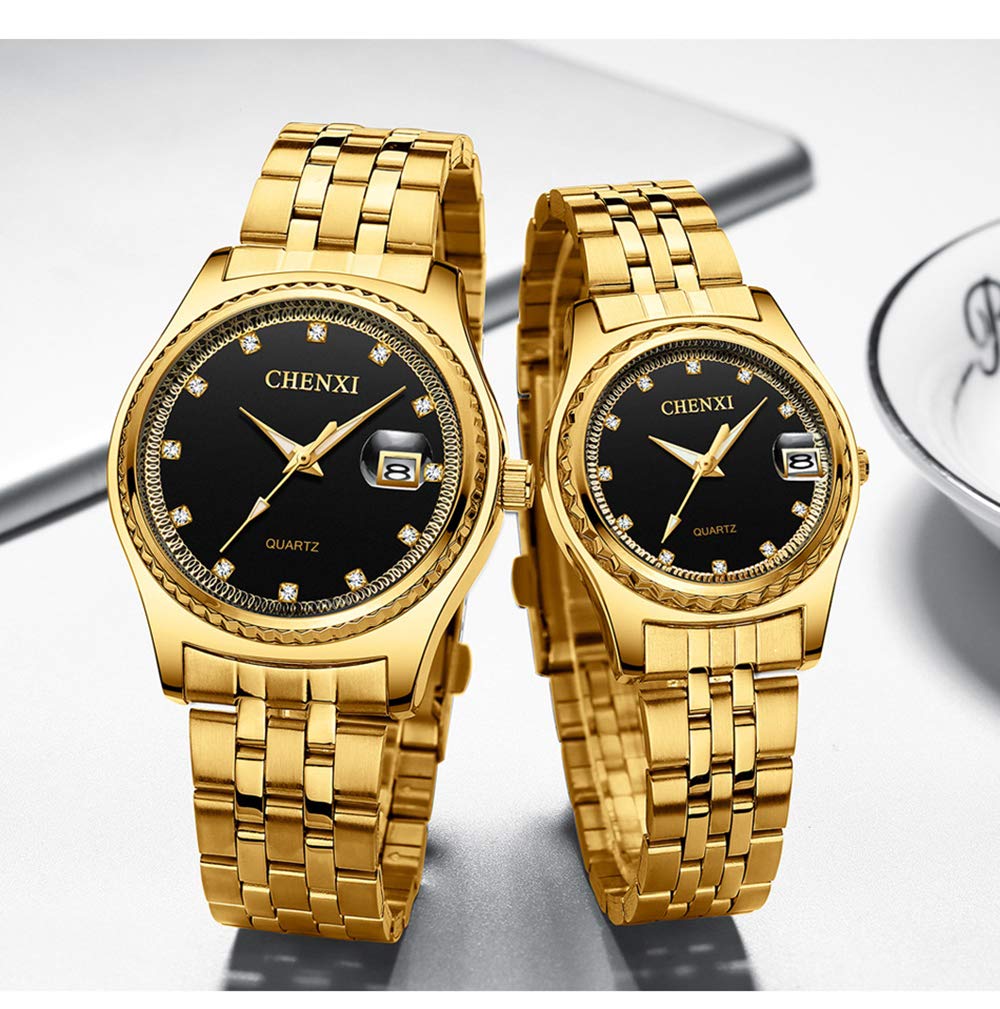 MASTOP Luxury Couple Watches for Men and Women - Gold Stainless Steel Dress Wristwatch with Quartz Movement & Waterproof - Perfect for Anniversary Gifts, Weddings, and Formal Occasions