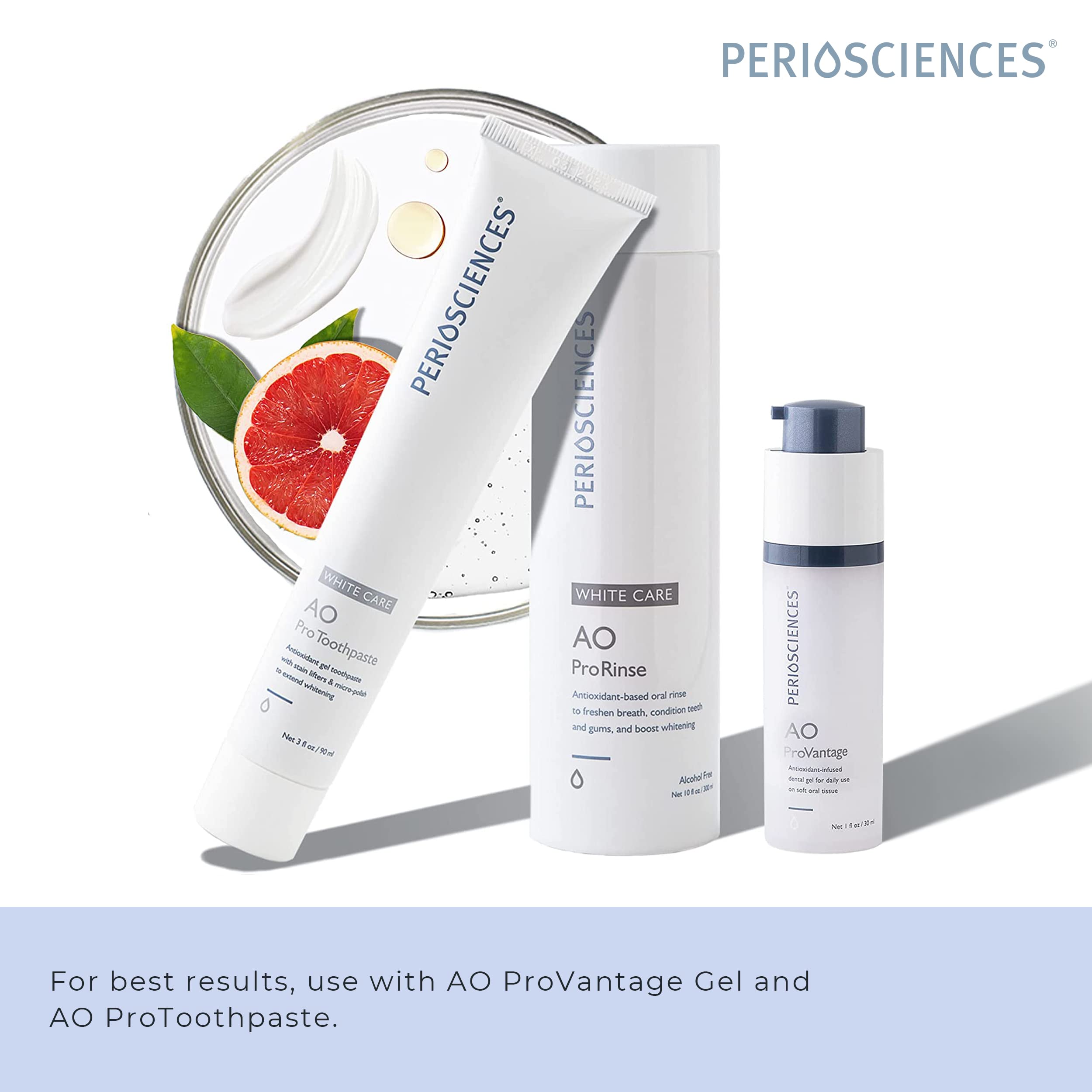 PerioSciences AO ProRinse White Care Whitening Mouthwash with Antioxidants - 10 Fl Oz / 300ml Oral Rinse for Gum Health & Teeth Whitening | Fresh Breath Solution for Daily Oral Care & Stain Removal