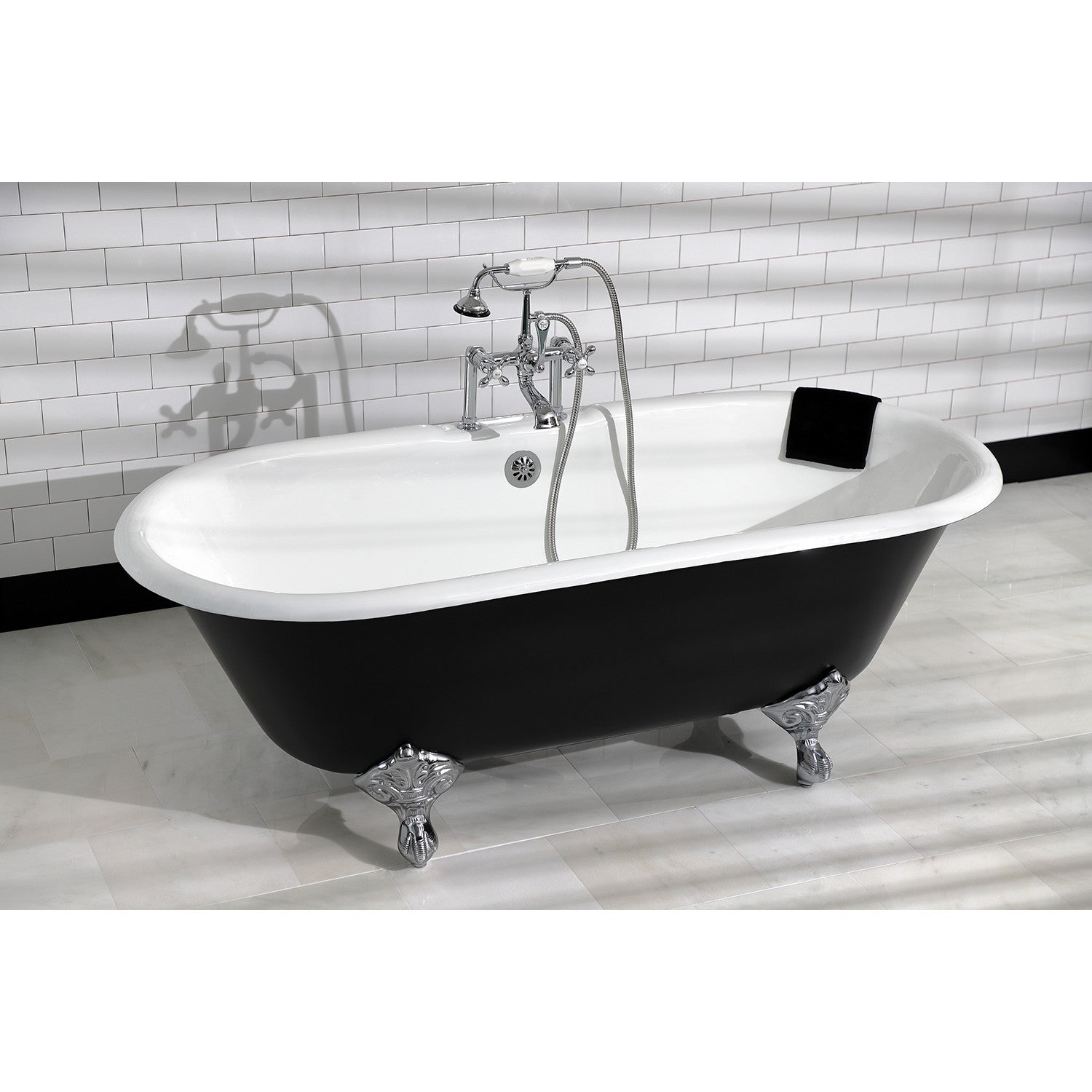 Aqua Eden 66 Inch Cast Iron Clawfoot Bathtub - Double Ended Oval Freestanding Tub with 7