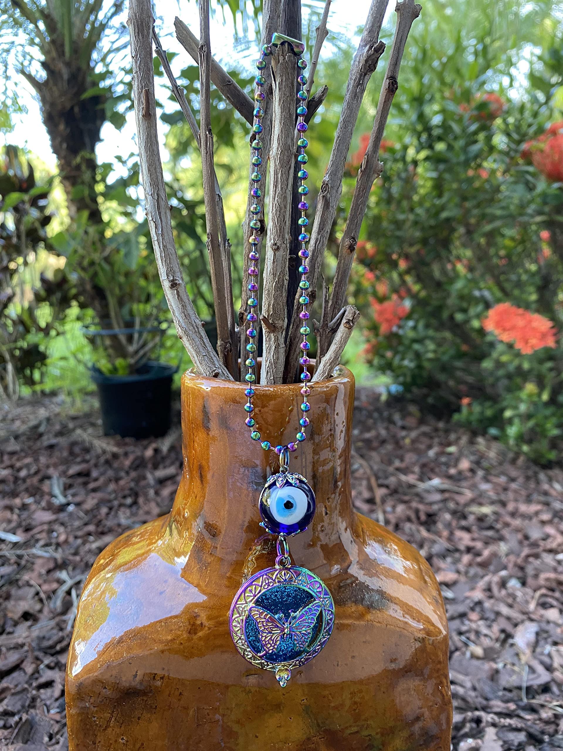 LUCKBOOSTIUM Evil Eye Essential Oil Diffuser for Car - Aromatherapy Pendant with Scent Pad, Anxiety Relief Hanging Locket, Rearview Mirror Charm & Spiritual Protection Car Air Freshener | Perfect for Stress Relief, Meditation & Positive Energy in Your Vehicle