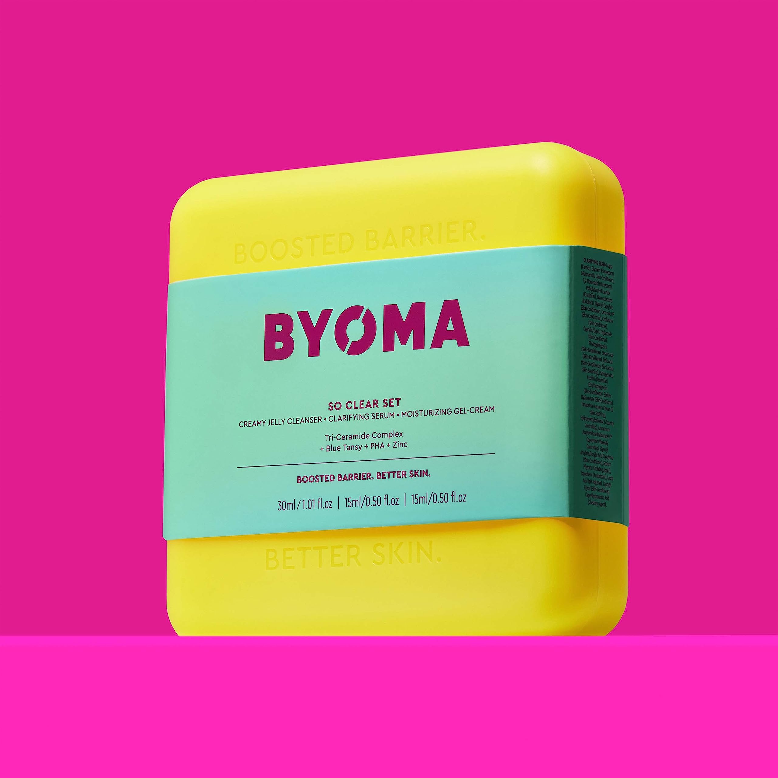 BYOMA So Clear Set - Acne Treatment Skincare Kit with Barrier Repair - Creamy Jelly Cleanser, Clarifying Serum & Gel-Cream Moisturizer for Clear Skin - Unclogs Pores, Reduces Blemishes (30ml+15ml+15ml) - Perfect for Daily Acne-Prone Skin Care Routine & Travel Skincare Essentials