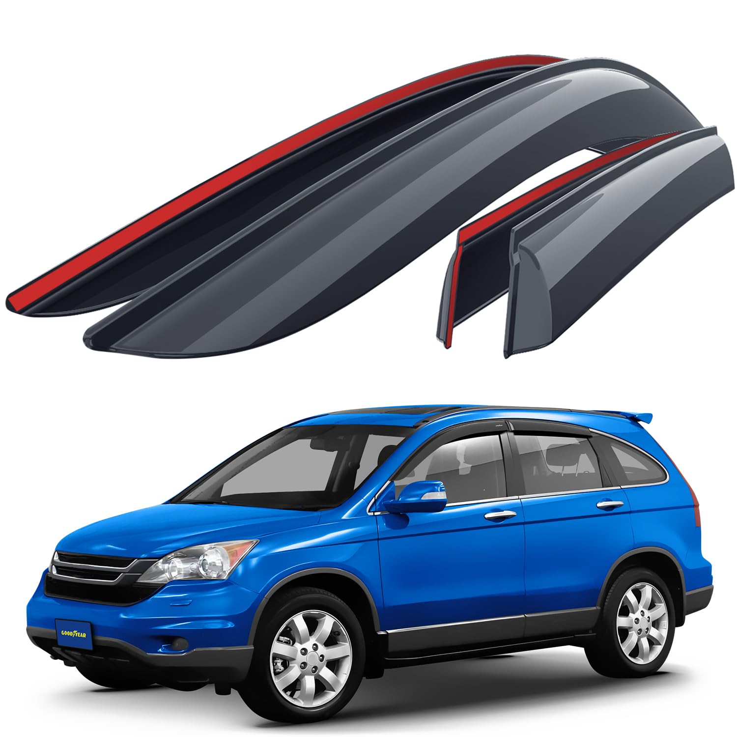 Goodyear Shatterproof Side Window Deflectors for Honda CR-V (CRV) 2007-2011 - 4pc Tape-on Rain Guards & Vent Visors - Car Window Deflectors for Weather Protection & Improved Airflow - Perfect for Rainy Days & Highway Driving