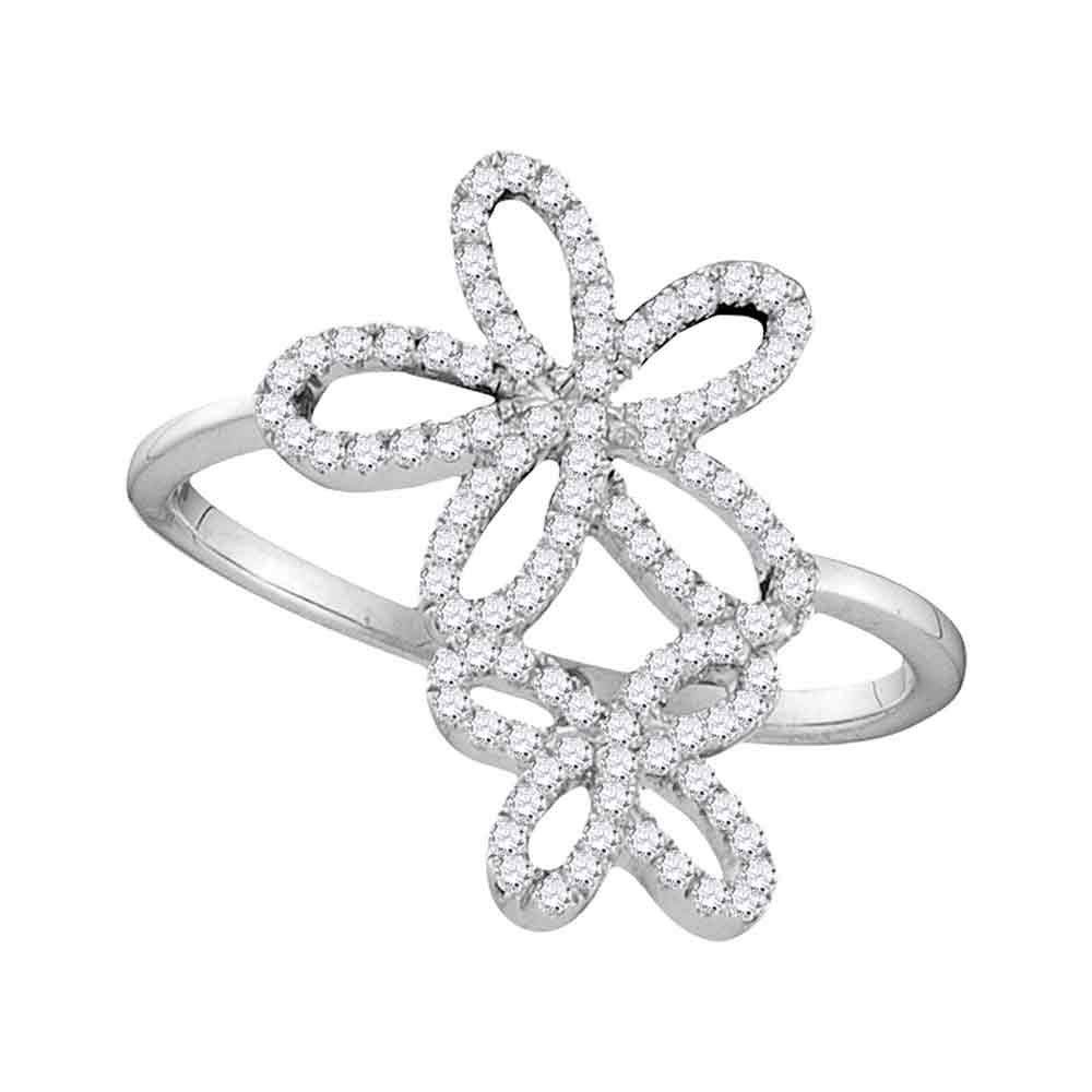 10K White Gold Women's Round Diamond Flower Star Cluster Ring - 1/5 CTTW Elegant Jewelry for Engagement, Anniversary & Special Occasions