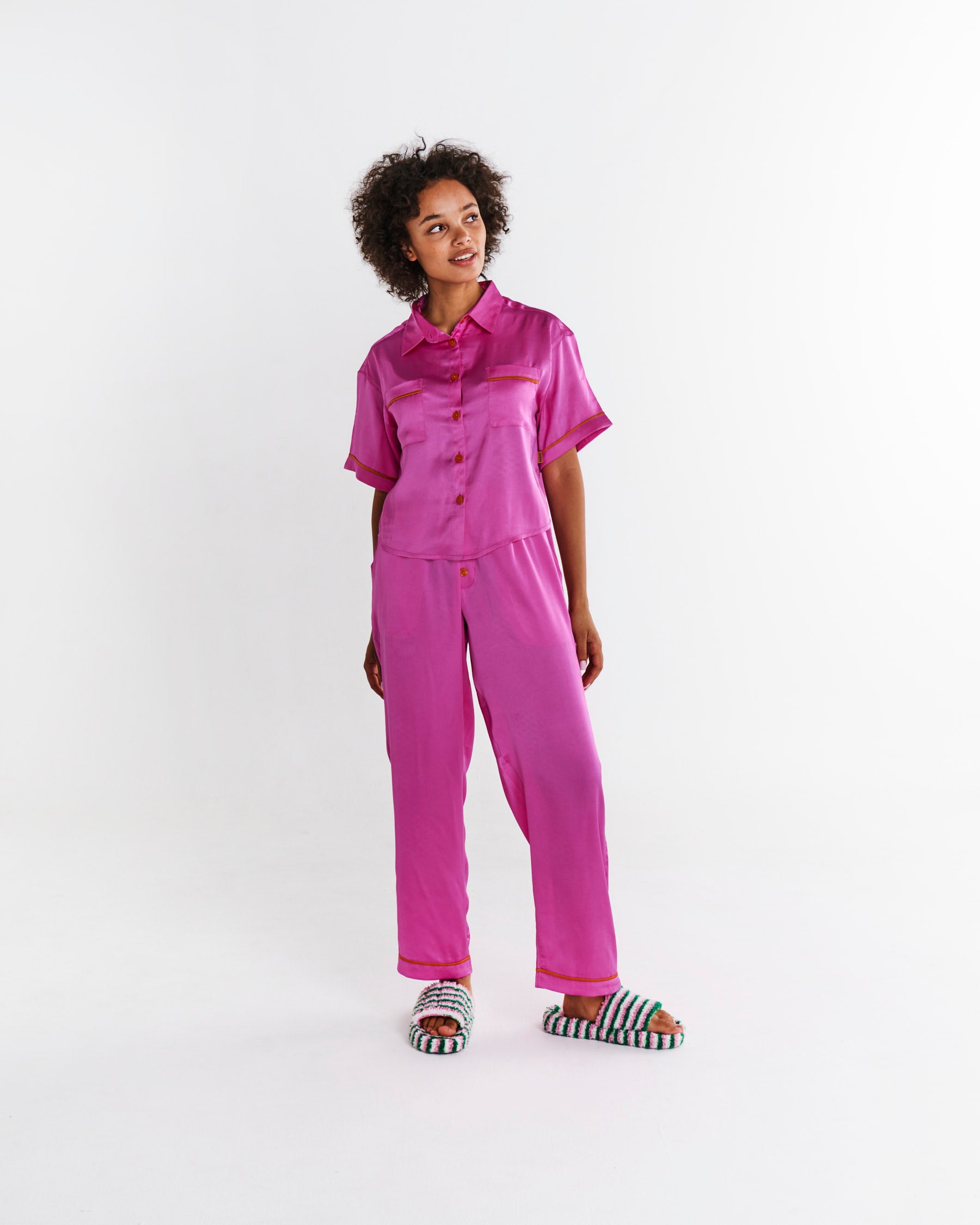 Flirty Eco-Friendly Satin Short Sleeve Pajama Set for Women - Soft & Comfortable Sleepwear for Nightwear, Loungewear, and Relaxation at Home