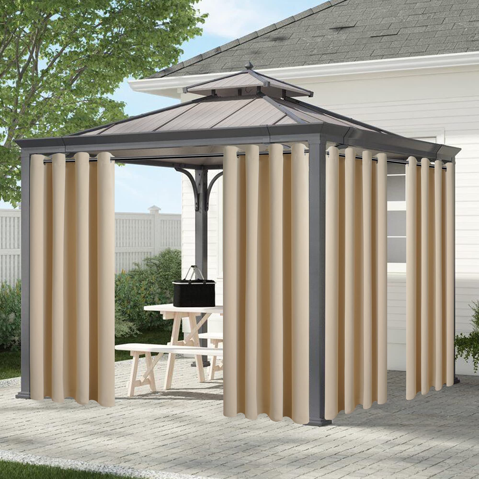 LUSHLEAF Waterproof Blackout Curtains for Patio & Bedroom - Thermal Insulated Privacy Grommet Drapes for Indoor/Outdoor Use, 52 x 84 Inch Beige - Perfect for Porch, Cabana, Gazebo & Sunroom Protection