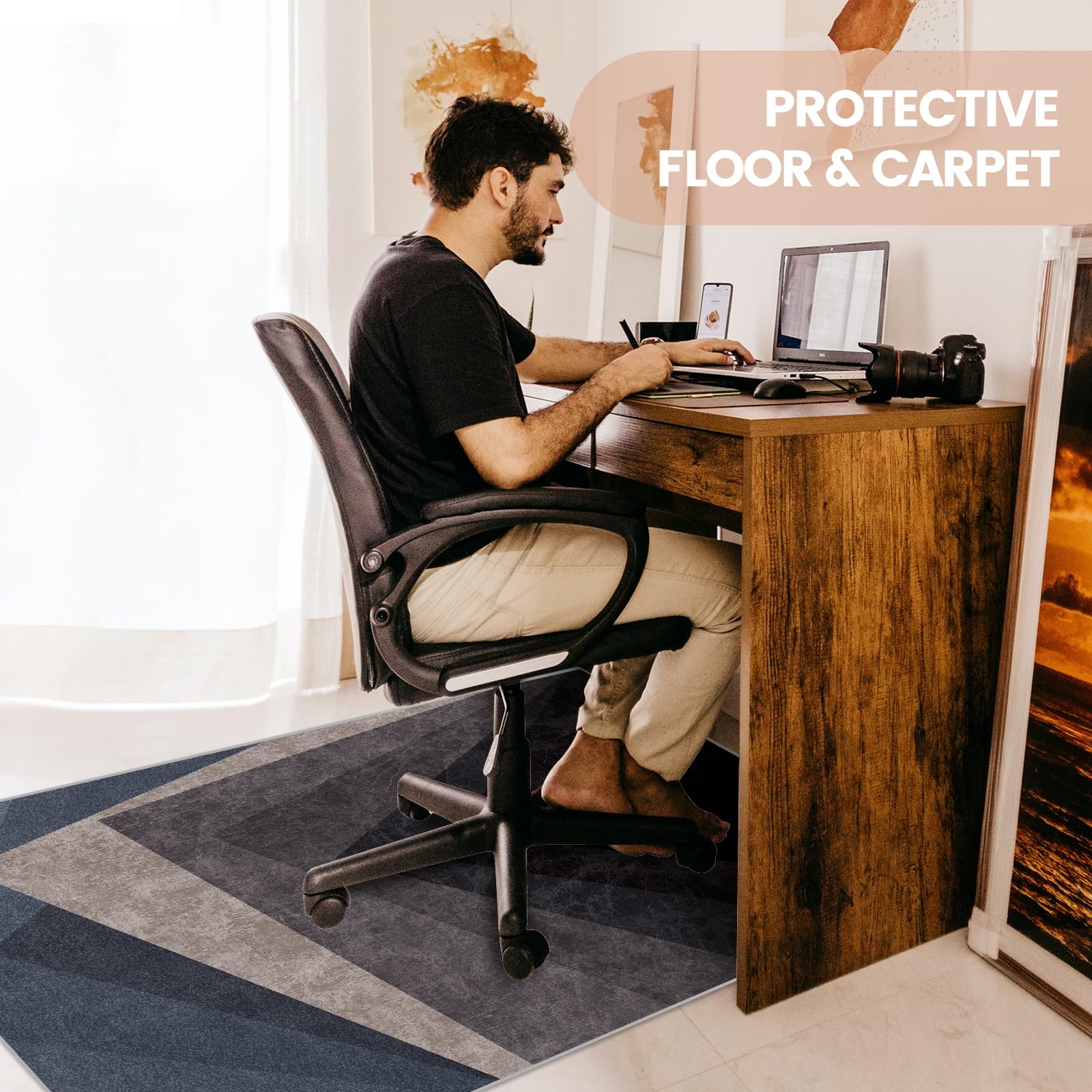 Premium Non-Slip Office Chair Mat for Hardwood Floors - Heavy Duty Desk Chair Mat Protector for Hardwood & Low-Pile Carpet - Easy Clean Computer Floor Mat for Gaming & Rolling Chairs - Perfect for Home Office, Study Room & Workspace