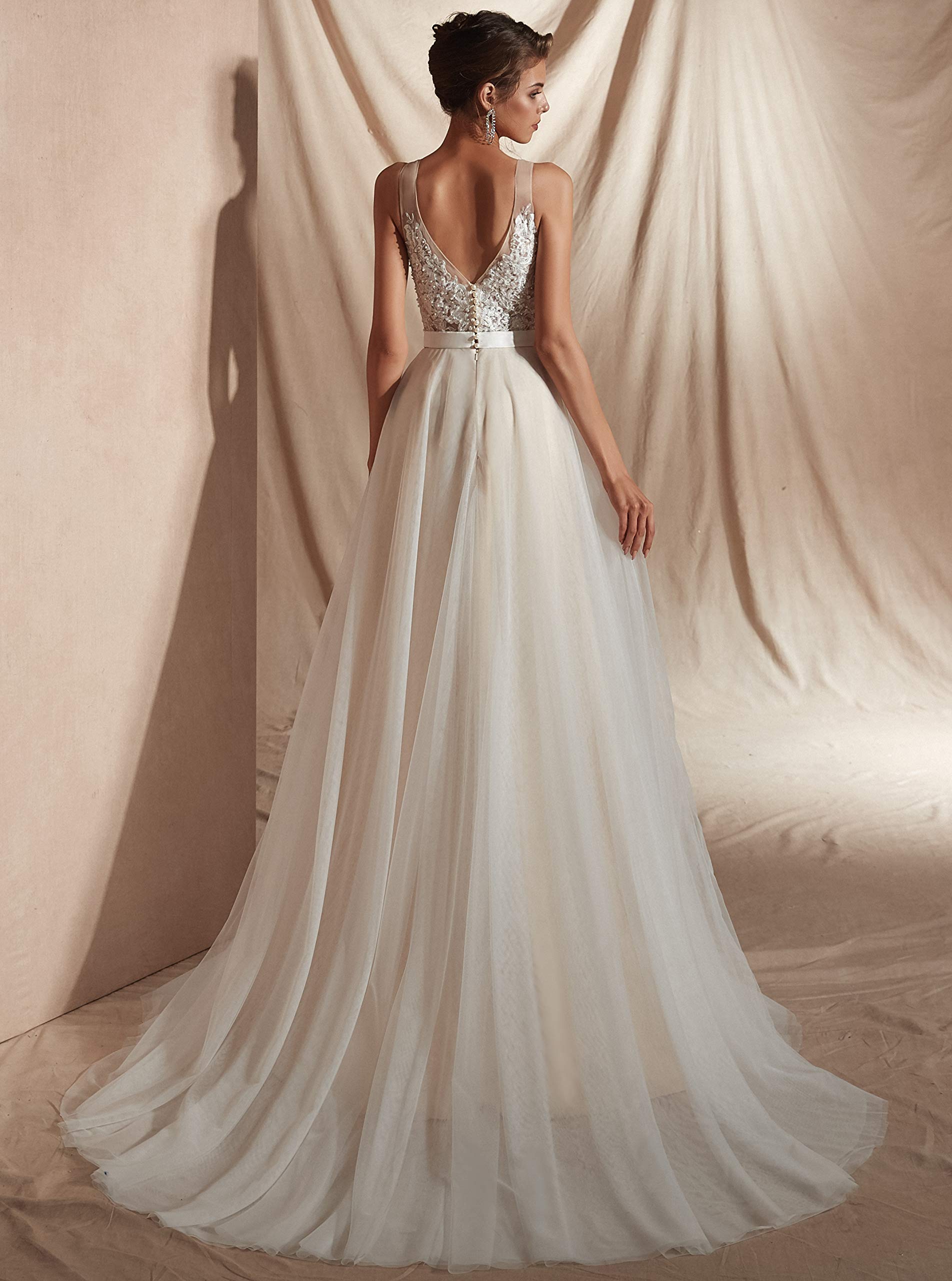 Elegant Beaded Lace Applique A-Line Wedding Dress for Women | Beach, Destination & Summer Weddings | Perfect for Outdoor Ceremonies & Boho Bridal Style