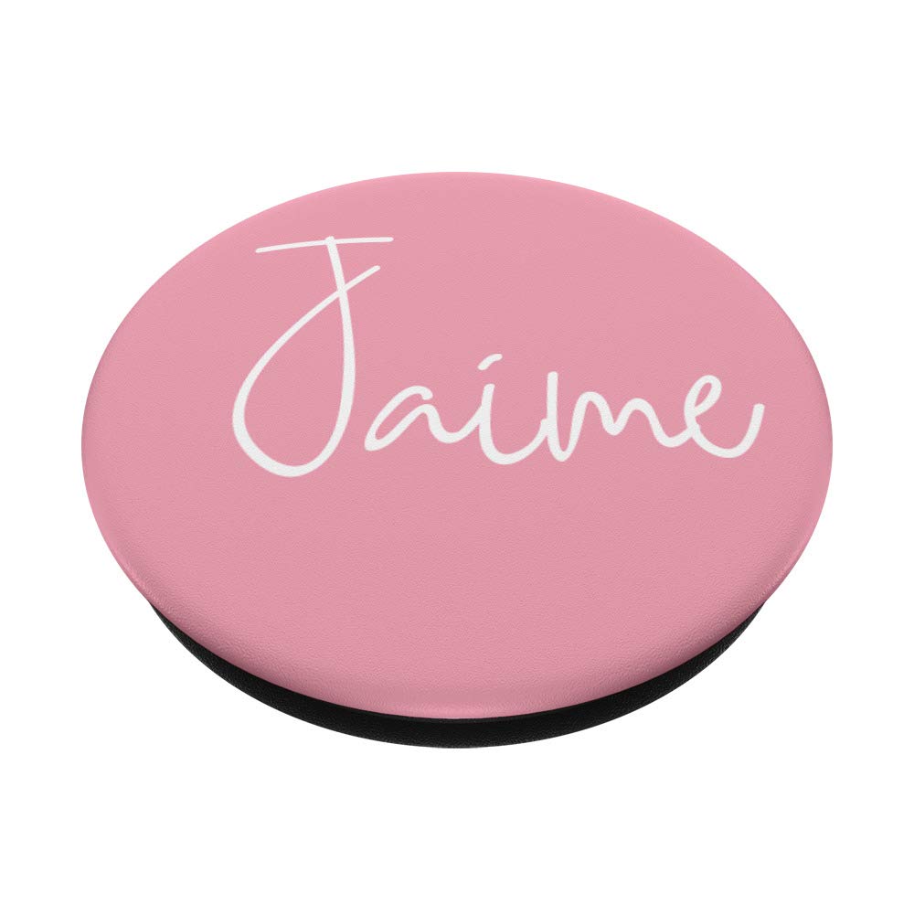 Jaime Name Personalized Girl Name White on Pink - Jaime PopSockets PopGrip: Swappable Phone Grip for iPhone, Samsung & Tablets | Perfect Gift for Girls, Teens & Women | Use for Phones, iPads, Gaming Devices & More