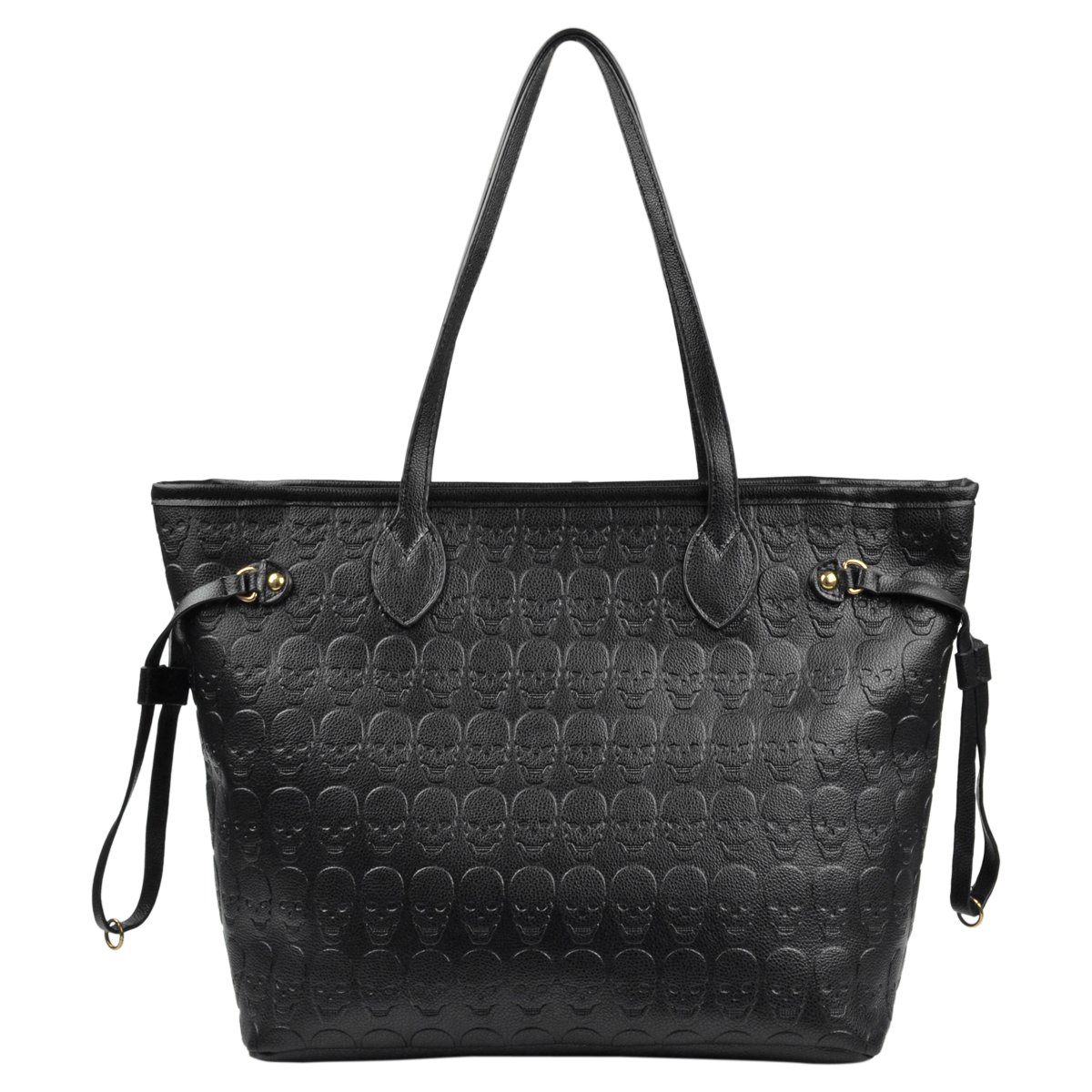 Gothic Women's Skull Print PU Leather Handbag - Top Handle Satchel & Detachable Clutch Purse for Shopping, Parties & Night Out