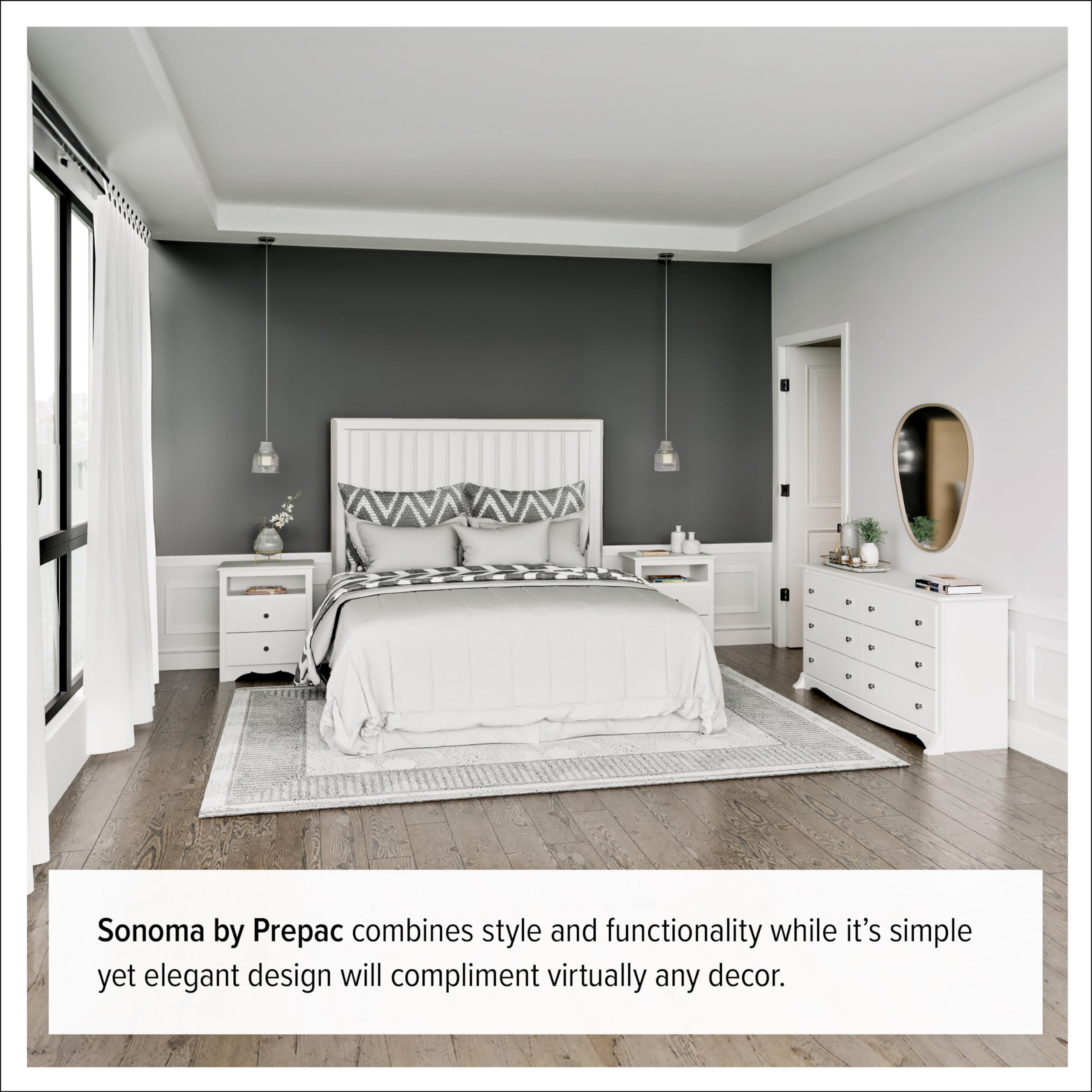 Prepac Sonoma 6-Drawer Tall Dresser for Bedroom - White Wooden Chest of Drawers for Clothes Storage & Organization (19