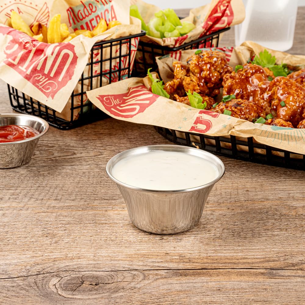 Restaurantware 4oz Stainless Steel Sauce Cups - 10 Pack Round Reusable Dip Cups for Condiments, Individual Portions | Stackable & Durable for Restaurants, Catering, Parties, Home Use