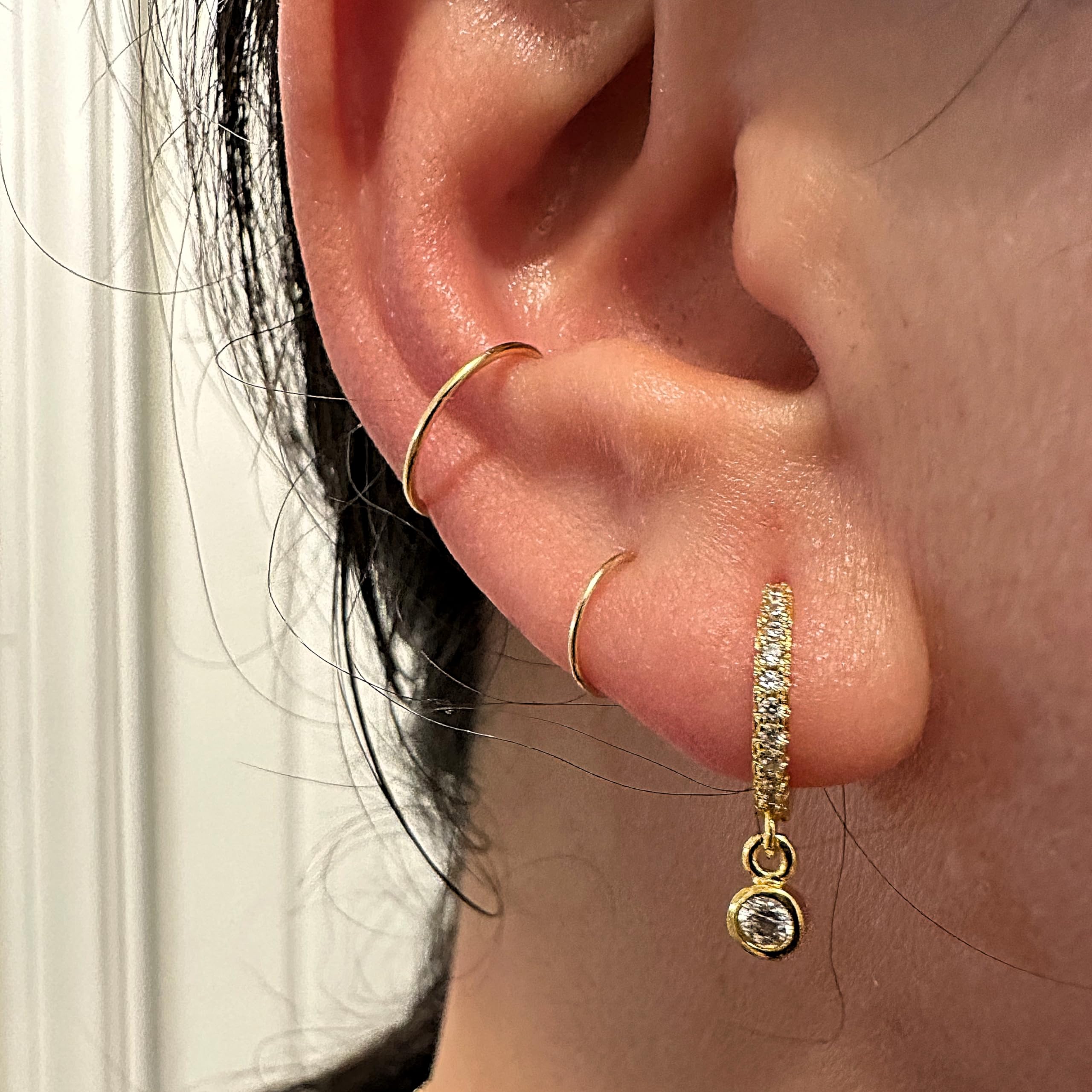 14K Gold Plated Huggie Hoop Earrings for Women - Small Bezel CZ Drop Dangle Hoops | Elegant Everyday Jewelry for Work, Date Night & Special Occasions
