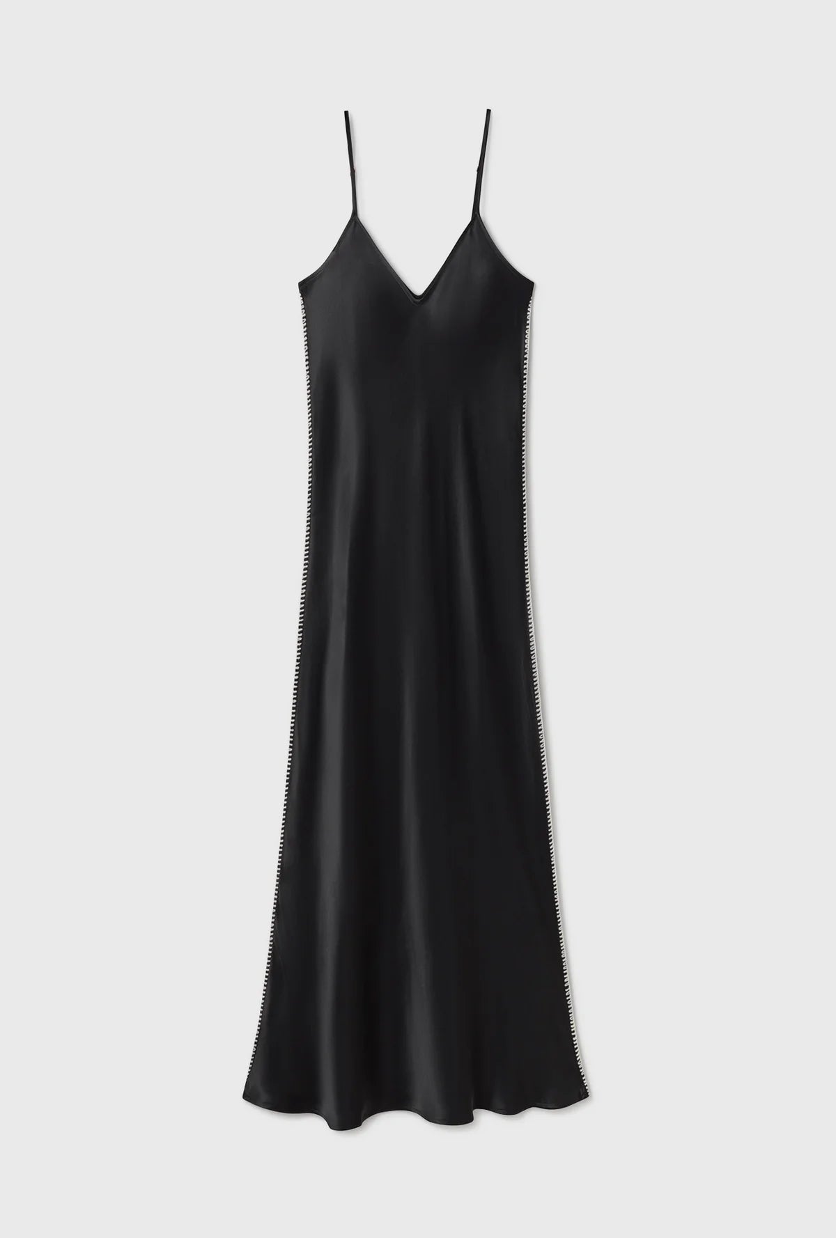 90s Slip Dress Blanket Stitch Black - Vintage Inspired Lace Trim Nightgown for Women | Perfect for Sleepwear, Lounge Wear & Special Occasions