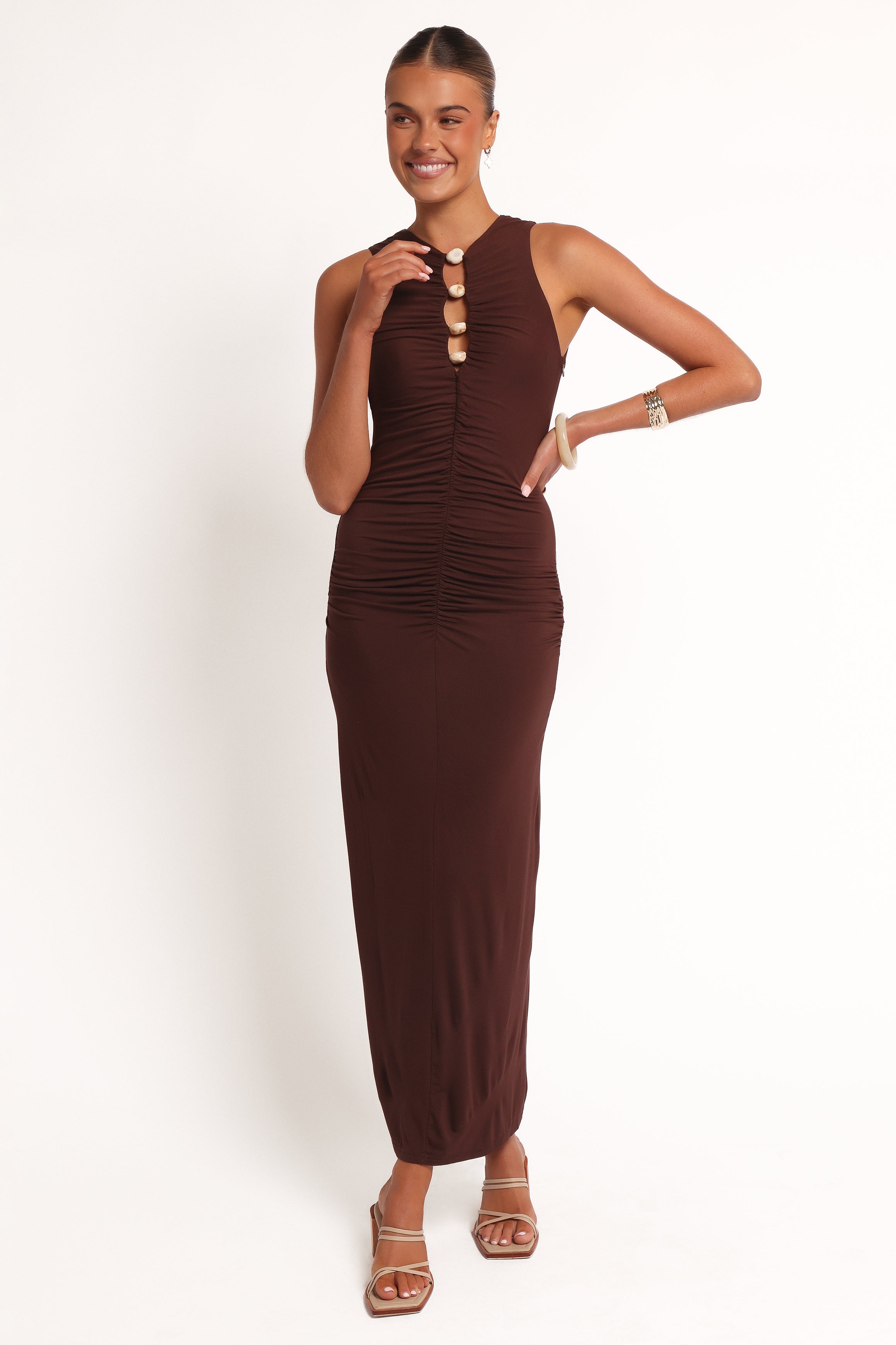 Brody Midi Dress - Women's Flowy Chocolate Brown Casual Dress for Summer, Fall | Perfect for Office, Date Night & Weekend Outings