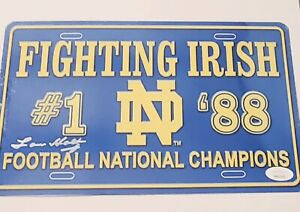 Lou Holtz Autographed Notre Dame #1 1988 Metal License Plate - Perfect for Sports Memorabilia Collectors & Fighting Irish Fans
