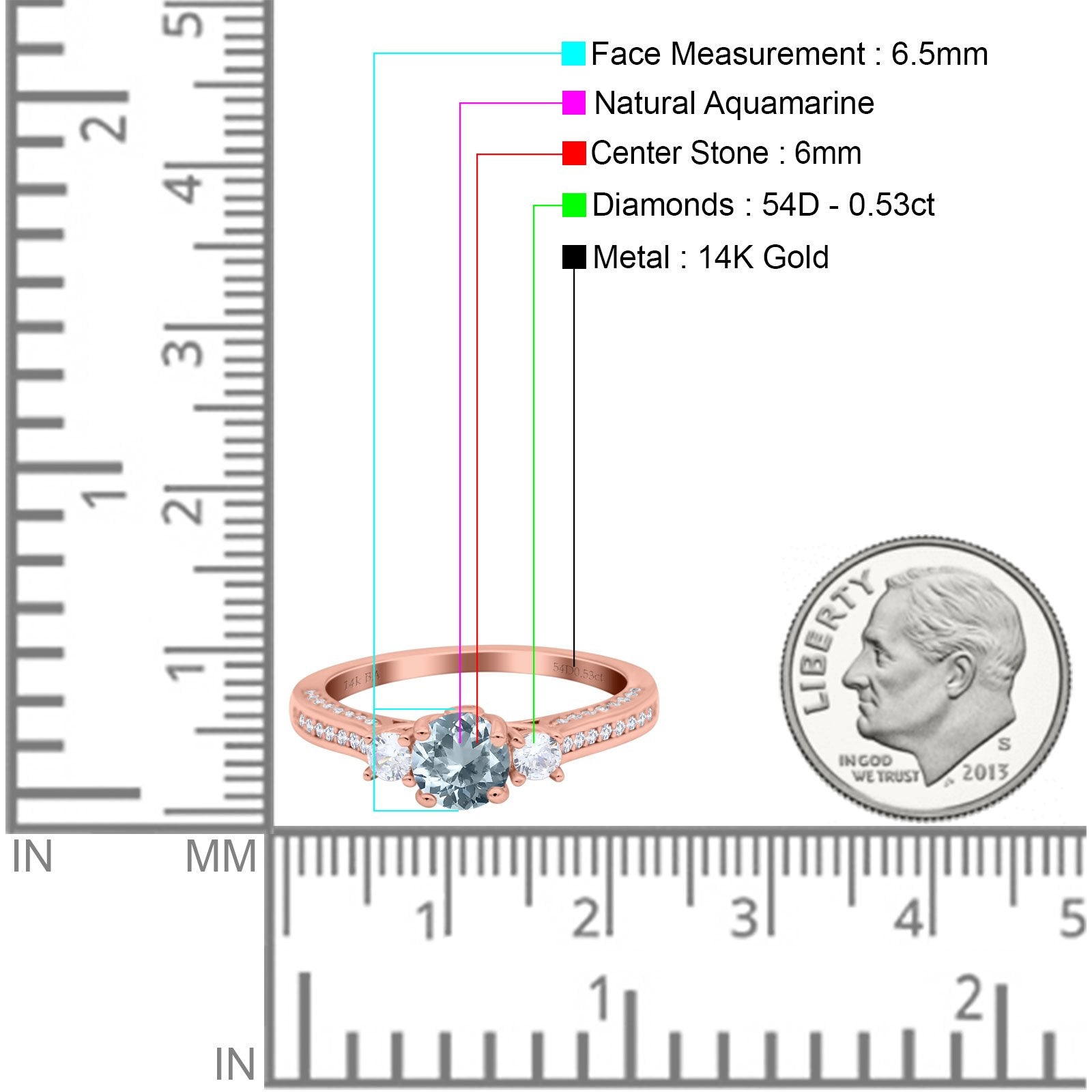 14K Gold 1.37ct Round Three Stone Vintage 6mm G SI Diamond Engagement Ring for Women - Perfect for Wedding, Proposal & Anniversary Gifts