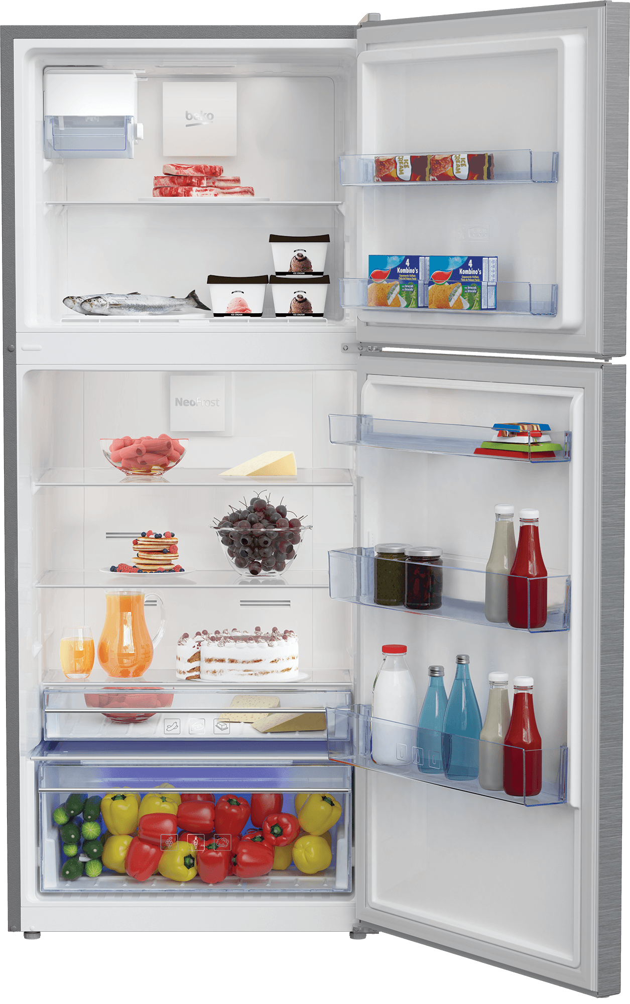 Beko BFTF2716SSIM 28 Inch Stainless Steel Freezer Top Refrigerator with Auto Ice Maker - Perfect for Kitchen, Home, and Office Use