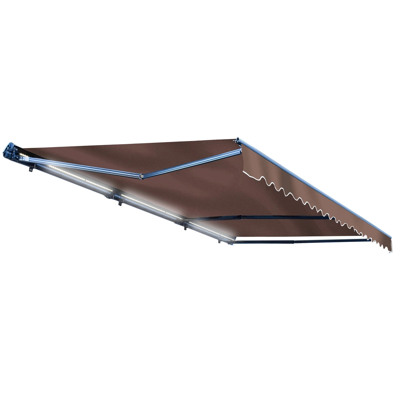 Aleko 16x10 Feet Half Cassette Motorized Retractable LED Patio Awning - Brown Luxury Outdoor Shade for Deck, Garden & Backyard Relaxation