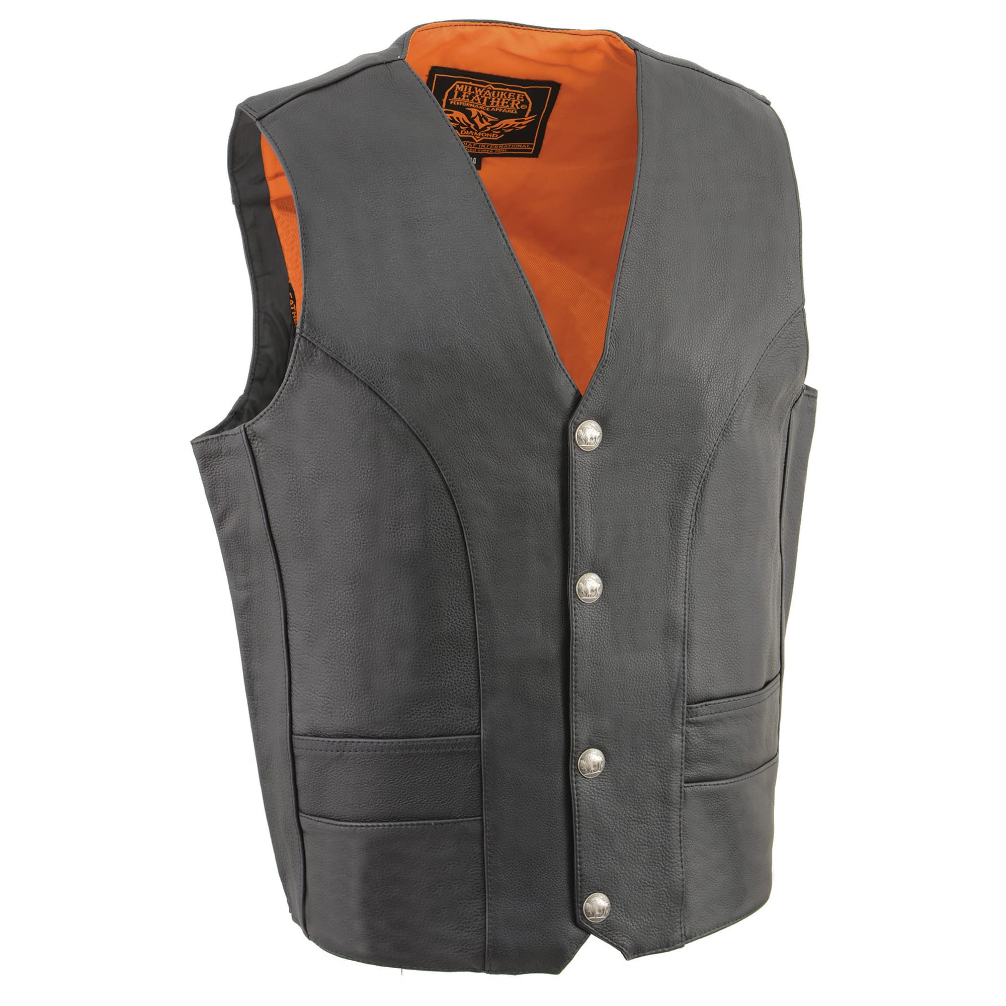 Milwaukee ML1368 Classic Men's Leather Vest with Buffalo Nickel Snaps - Durable & Stylish for Motorcycle Riding, Outdoor Adventures & Casual Wear