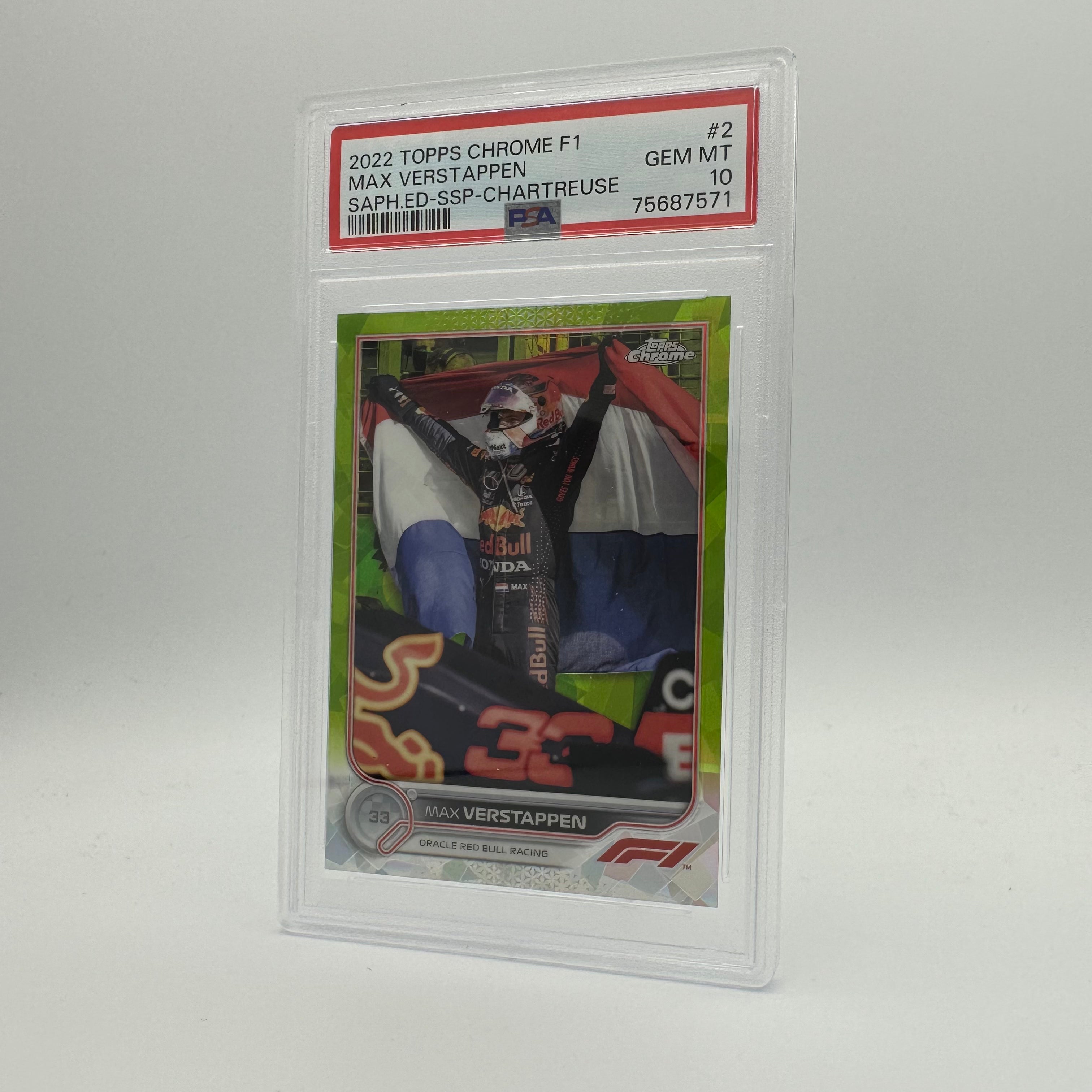 PSA 10 Graded 199 MAX VERSTAPPEN #2 SAPPHIRE EDITION SSP CHARTREUSE - Rare Collectible Trading Card for F1 Fans & Sports Memorabilia Enthusiasts