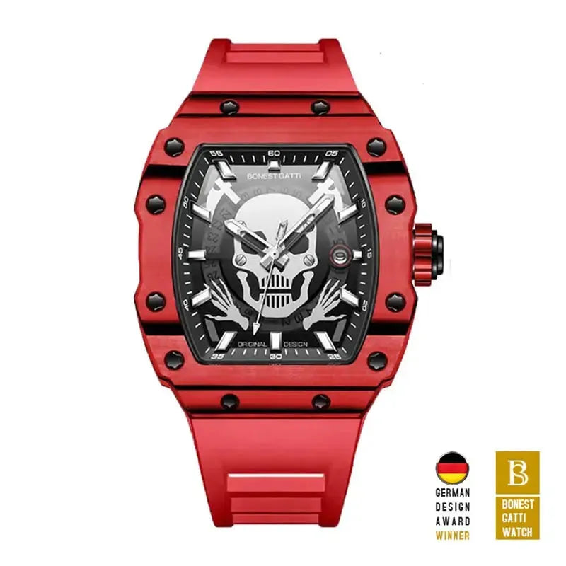 BONEST GATTI Men's Luxury Automatic Skeleton Watch - Carbon Fiber Bezel, Titanium Case, Sapphire Crystal, Luminous Hands - Perfect for Business, Formal Events & Gift Giving