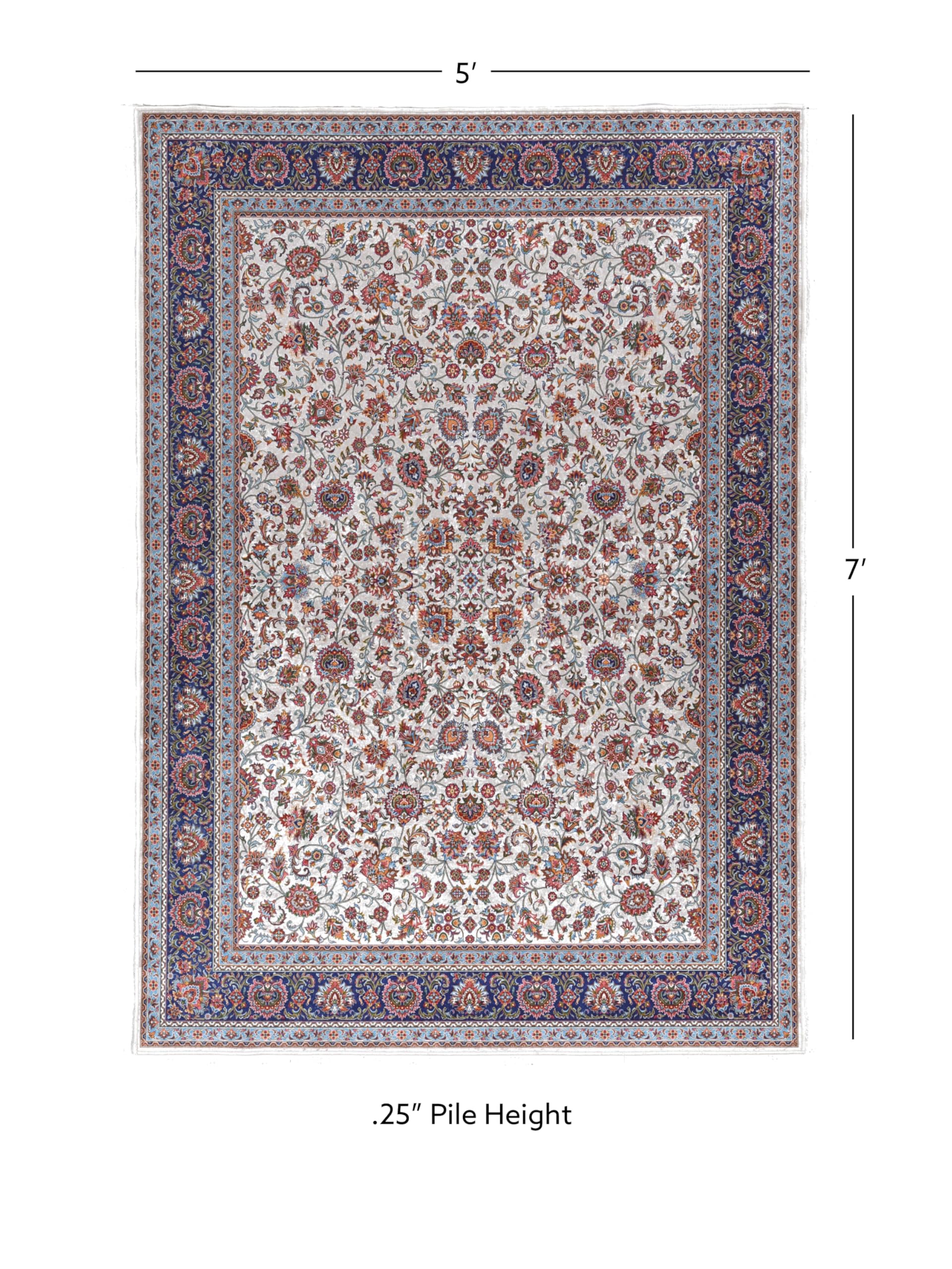 Linon Honora Santee Ivory Blue 5x7 Area Rug - Soft Plush Living Room Bedroom Carpet for Home Decor
