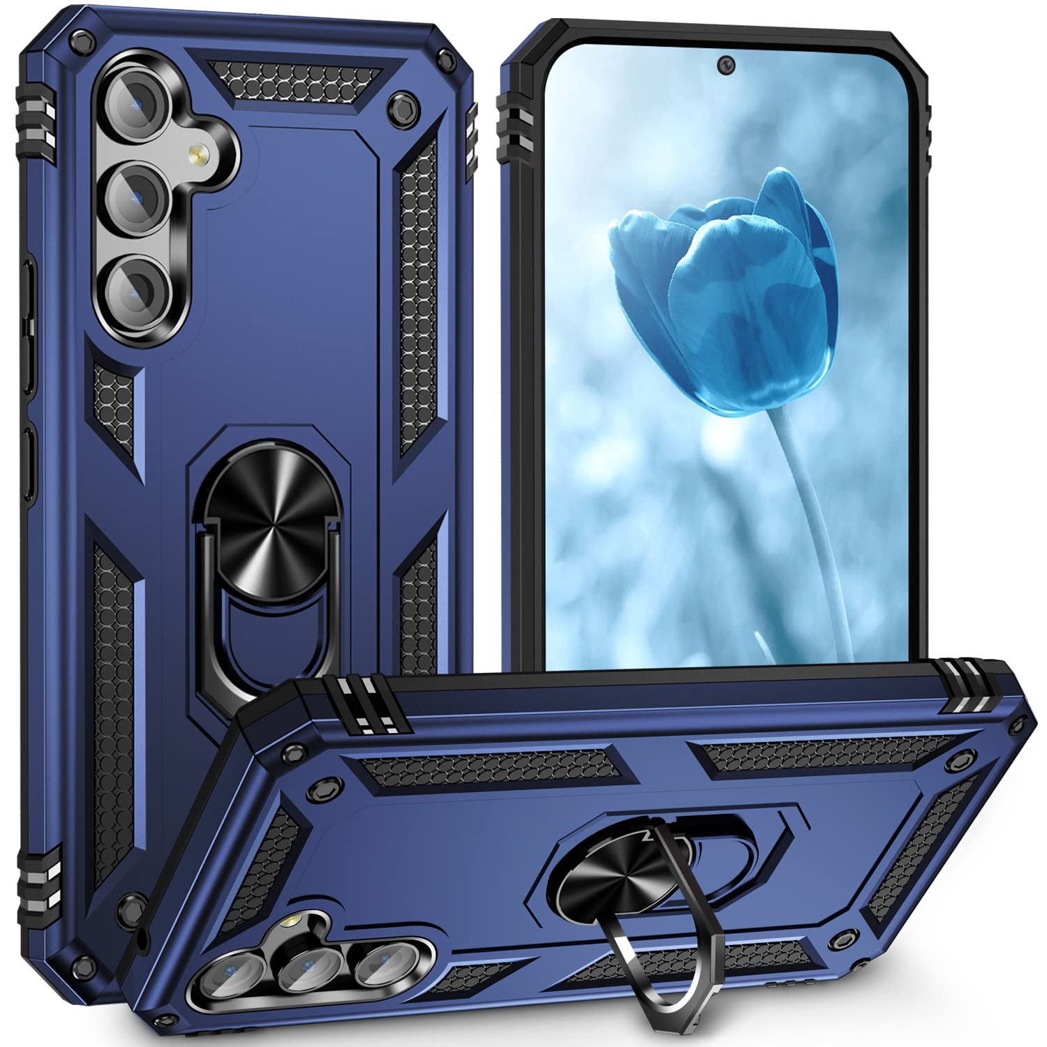 Premium Heavy Duty Samsung Galaxy A54 5G Phone Case with 360° Rotating Kickstand & Built-in Ring Stand - Shockproof Protective Cover for Men & Women (Blue) - Perfect for Workouts, Travel & Everyday Use