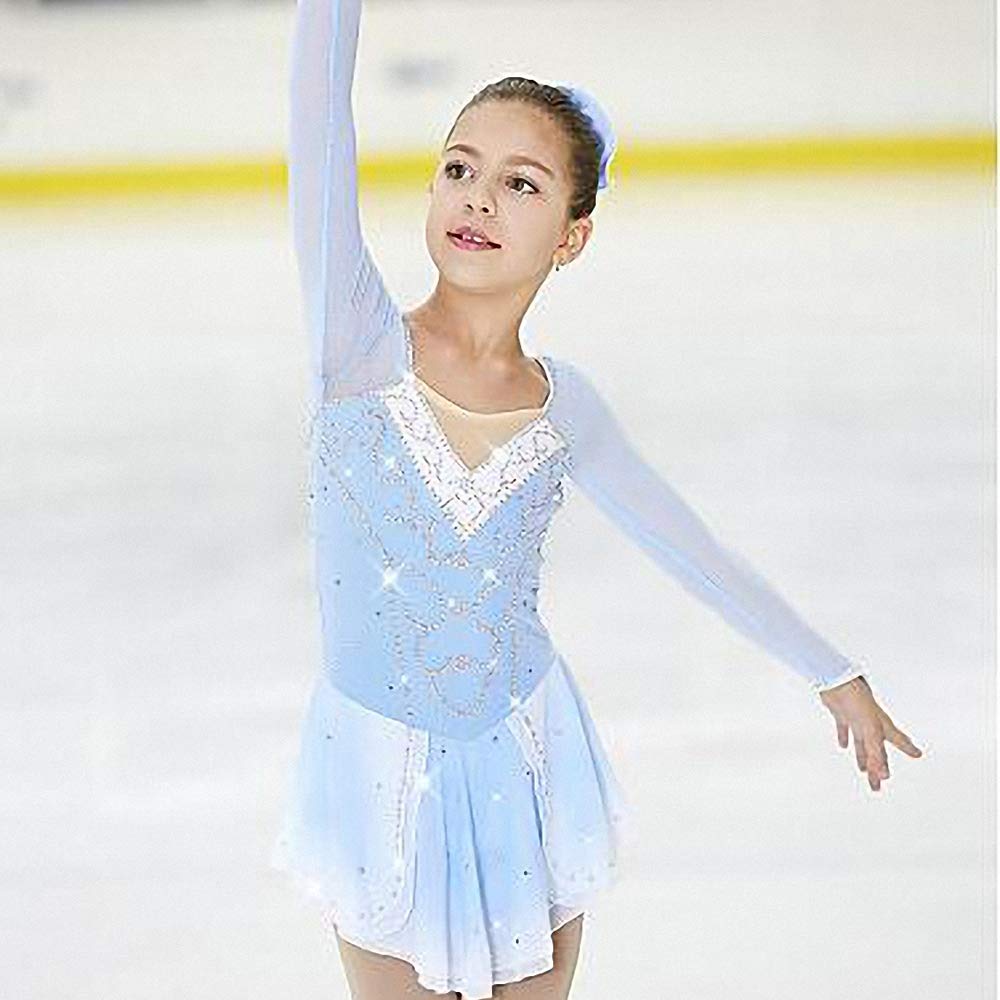 Women's Figure Skating Dress - Blue & White Spandex High Elasticity Competition Skating Wear for Girls & Adults | Perfect for Ice Skating Performances, Competitions & Practice