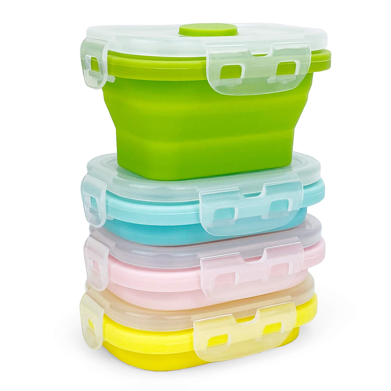 CCyanzi 4-Pack Collapsible Silicone Food Storage Containers with Lids - 150ml Leakproof & Microwave Safe - Perfect for Meal Prep, Freezer Storage & On-the-Go Lunches
