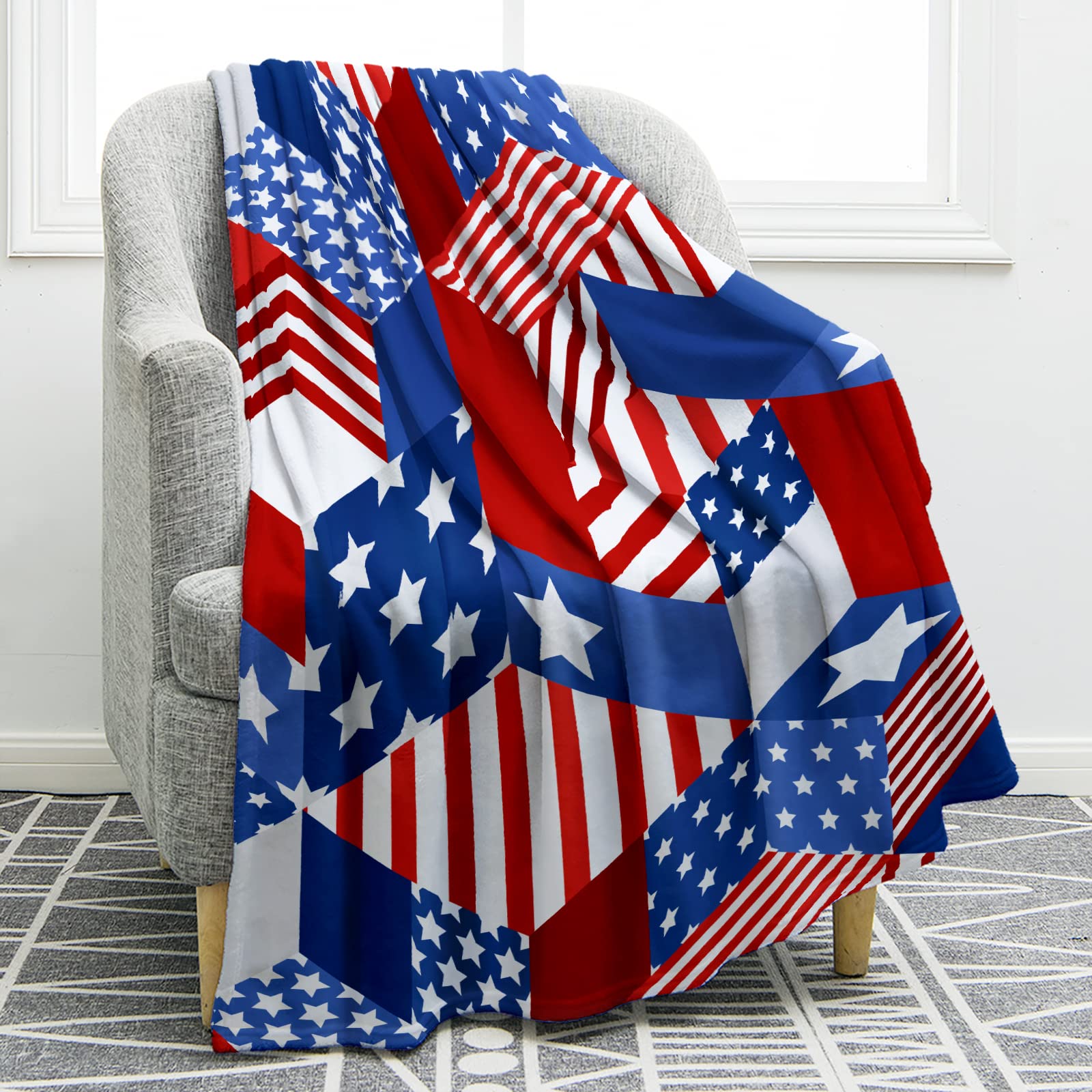 Jekeno American Flag Blanket - USA Patriotic Soft Warm Fleece Throw Blanket for Couch, Bed, Sofa - 50x60 & 60x80 Inches - Perfect for Home Decor, Camping, Picnics & Football Games