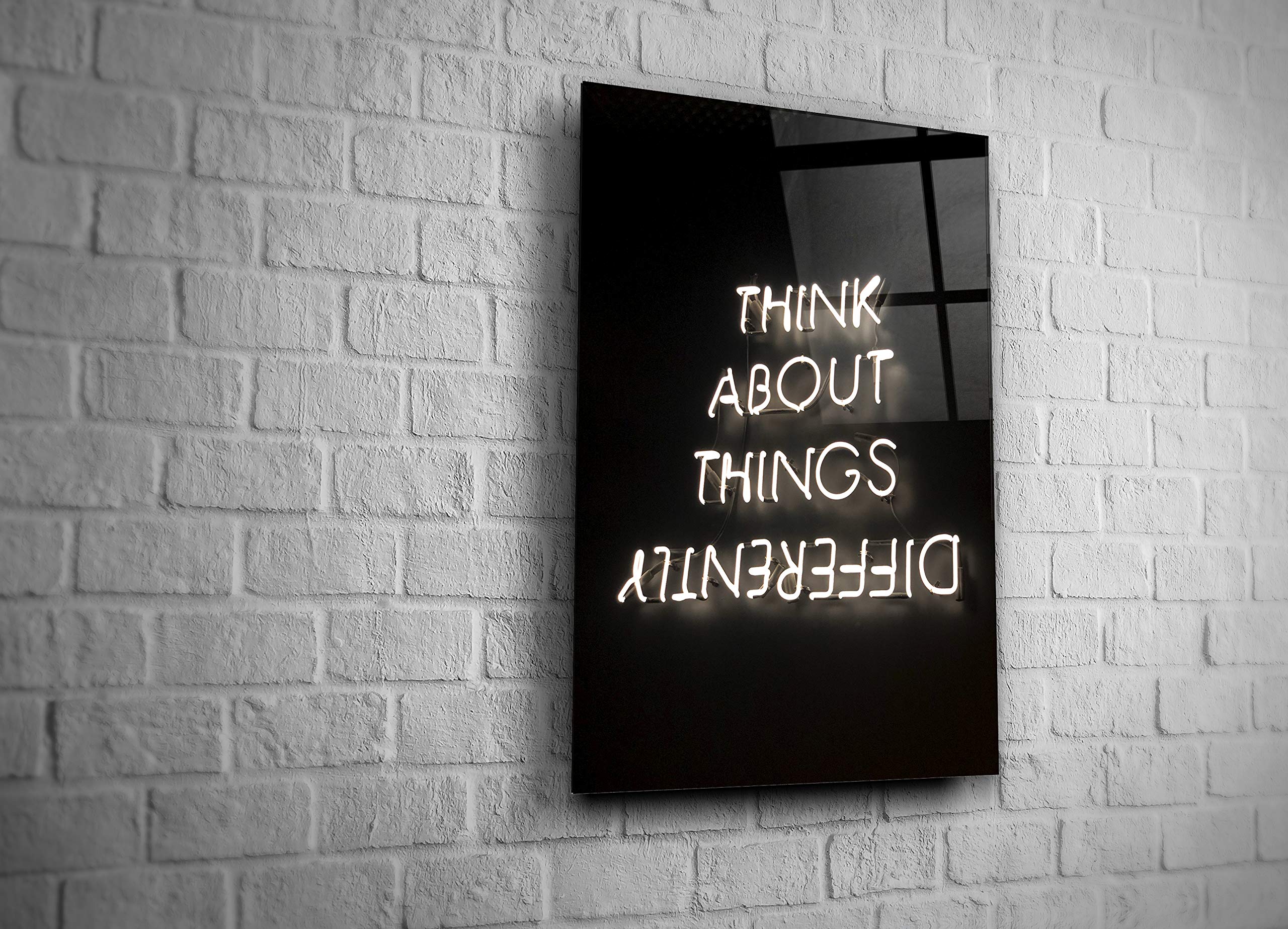 Think About Things Differently Neon Sign - 16x24 Inch Tempered Glass Wall Art for Home, Office, Teen Room & Bar Decor - Unique Modern Gift Idea for Inspiration & Motivation