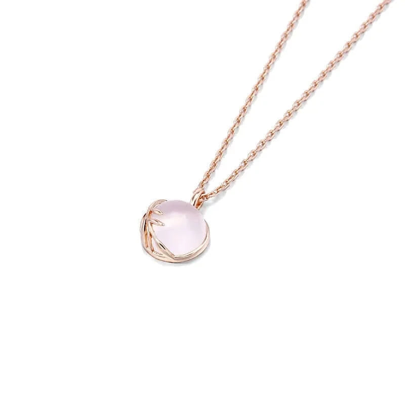 Blush Pink Rose Quartz Leaf Pendant Necklace - Elegant Healing Crystal Jewelry for Women | Perfect for Valentine's Day Gifts, Spiritual Healing & Everyday Wear | TB1082