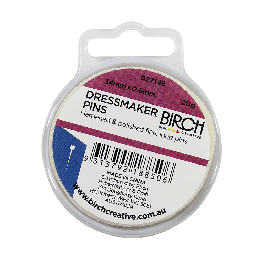 Birch Dressmaker Pins 34mm X 0.60mm - 20g Pack of 200 Stainless Steel Sewing Pins for Fabric, Quilting, and Tailoring - Perfect for Dressmaking, Crafting, and DIY Projects