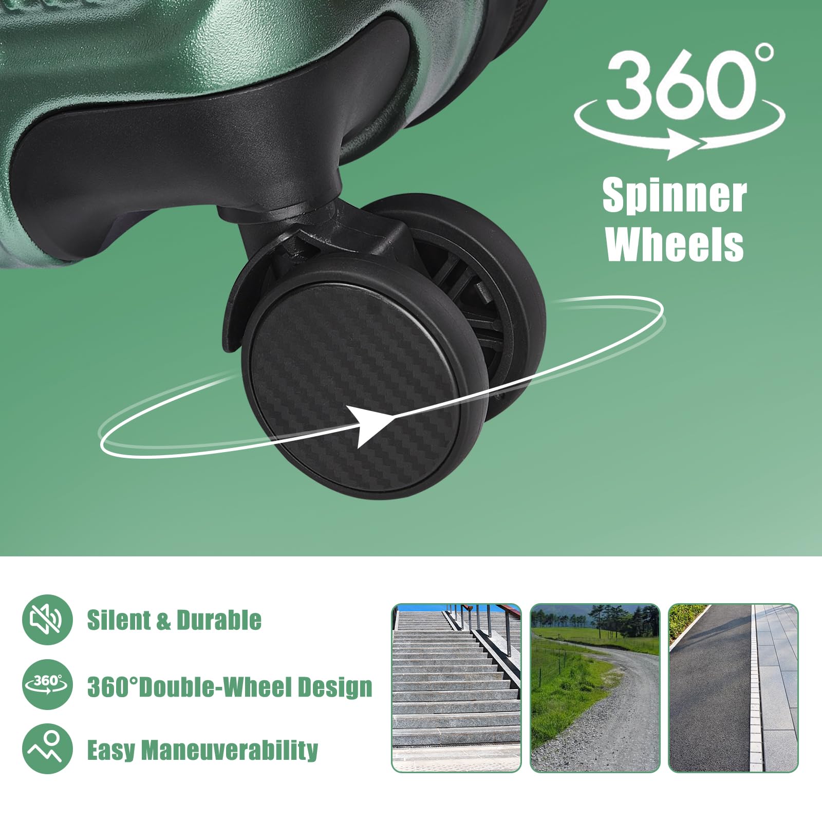 20 Inch Lightweight ABS Hardside Carry On Luggage with 360° Spinner Wheels & TSA Lock - Green Suitcase for Travel, Business Trips & Weekend Getaways