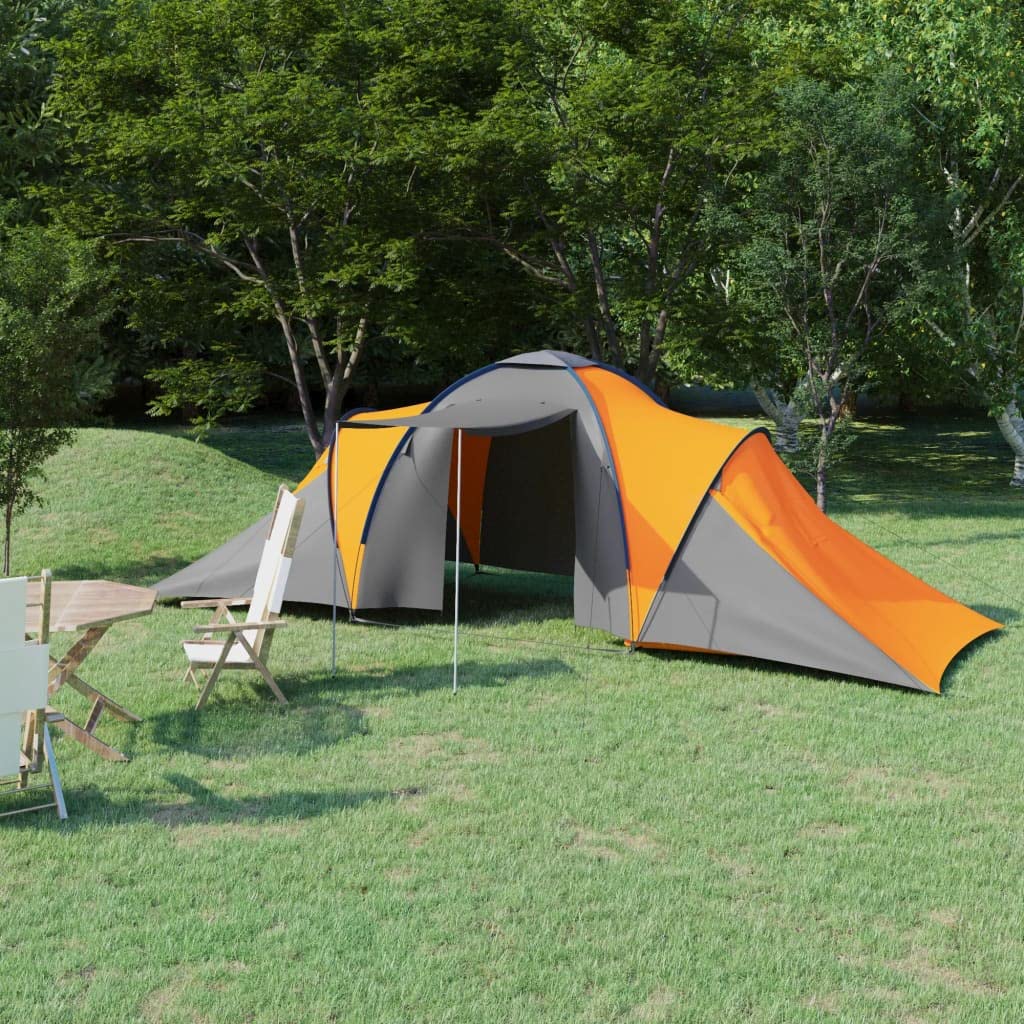SKM 6-Person Camping Tent - Lightweight, Waterproof, Gray & Orange for Family Outdoor Adventures, Hiking, and Backpacking Trips